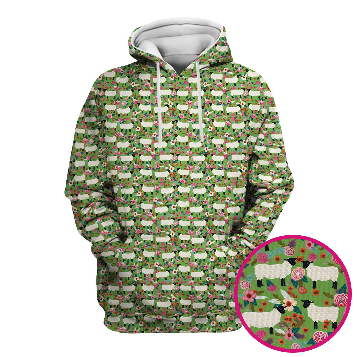 Cute Sheep Floral Meadow Pattern Scrub Top, Comfortable Scrubs For Nurses