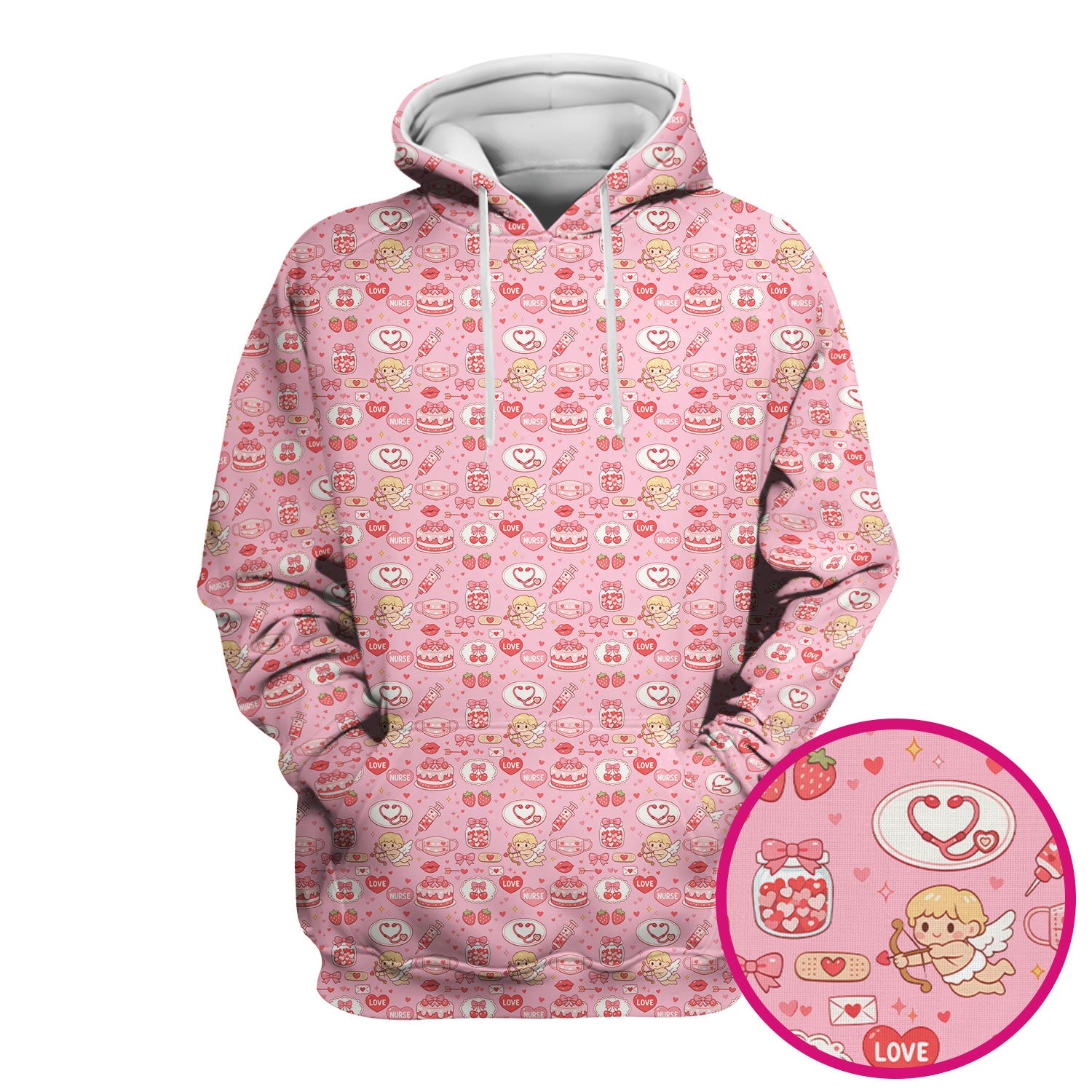 Cupid Nurse Scrub Top, Cute Love Medical Pattern Shirt For Valentine, Breathable Fabrics Nursing Uniform