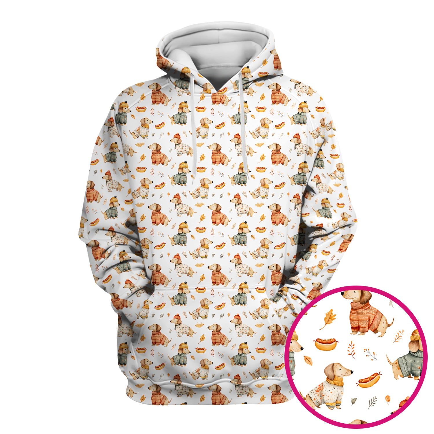 Autumn Dachshund Dog Sweater Print Scrub Top, Comfortable Scrubs for Nurses