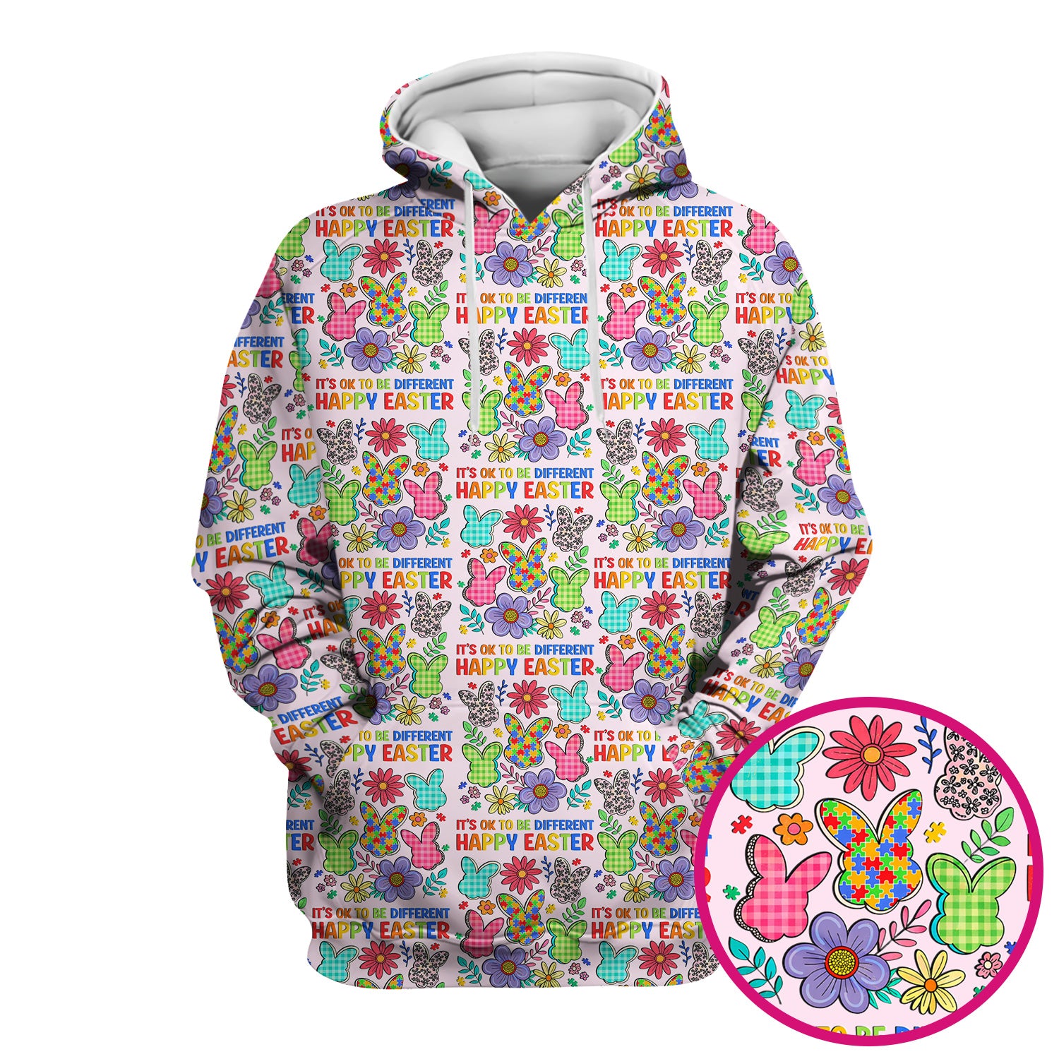 Happy Easter Bunny Floral Print Scrub Top, Breathable Fabrics Nursing Uniform