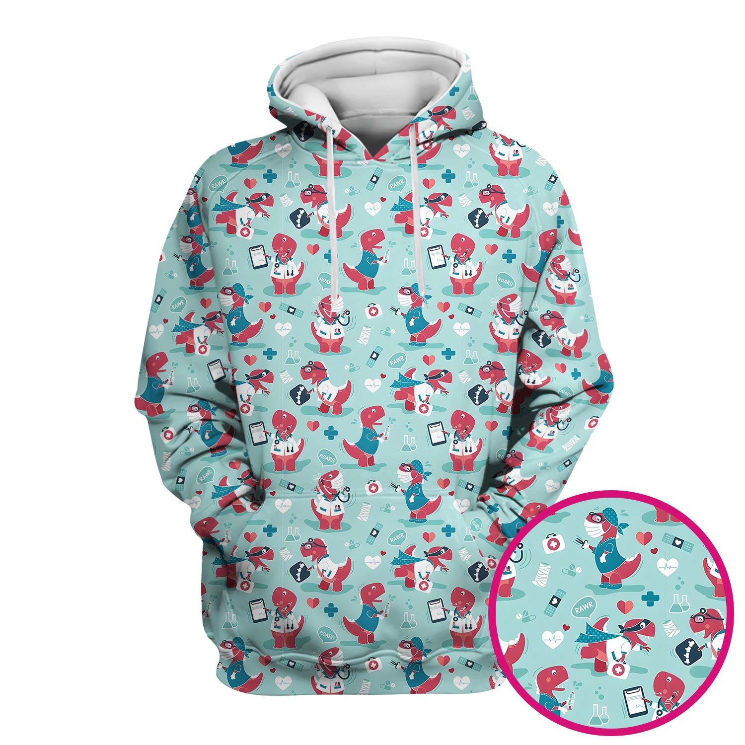 Cute Dinosaur Doctor Medical Pattern Scrub Top, Breathable Fabrics Nursing Uniform