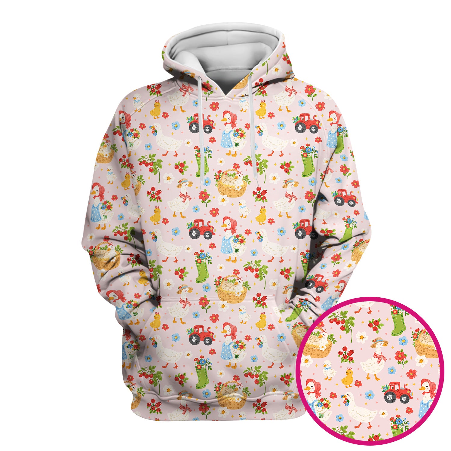 Farm Duck Chicken Tractor Flower Basket Scrub Top, Breathable Fabrics Nursing Uniform