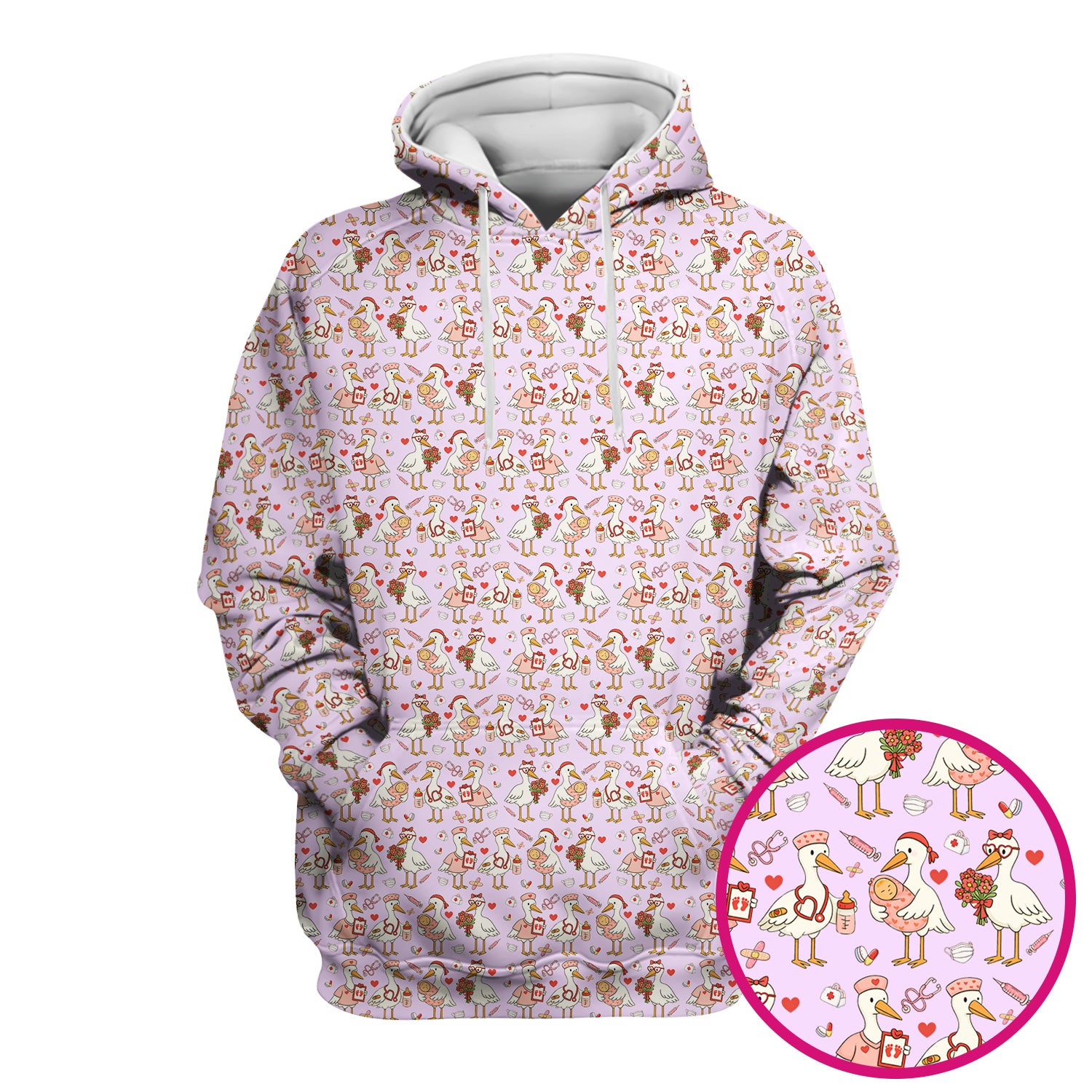 Cute Goose Nurse Valentine Pattern Scrub Top, Breathable Fabrics Nursing Uniform