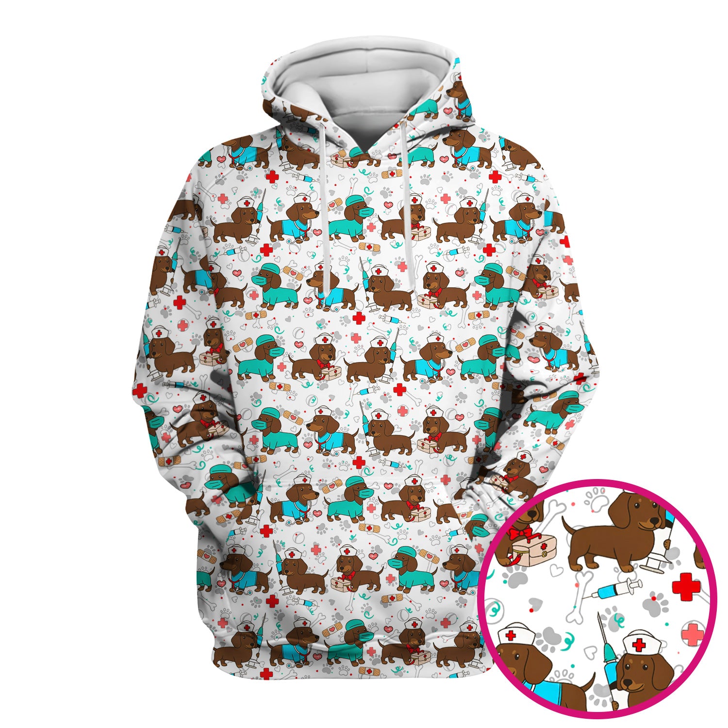 Cute Wiener Dog Dachshund Nurse Scrub Top, Funny Dachshund Dog Scrubs Shirt, Breathable Fabrics Nursing Uniform