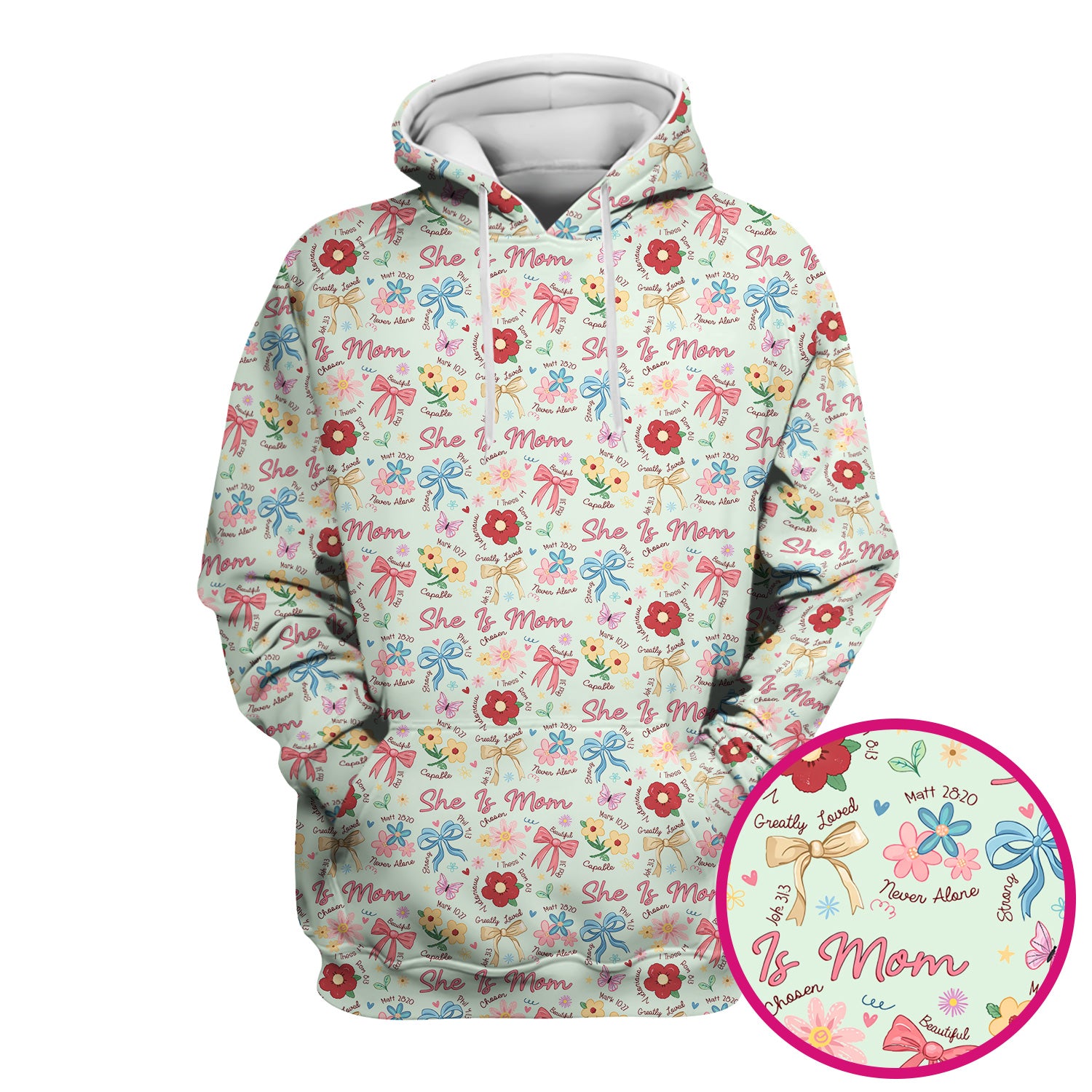 She Is Mom Floral Bow Pattern Scrub Top, Comfortable Scrubs for Nurses