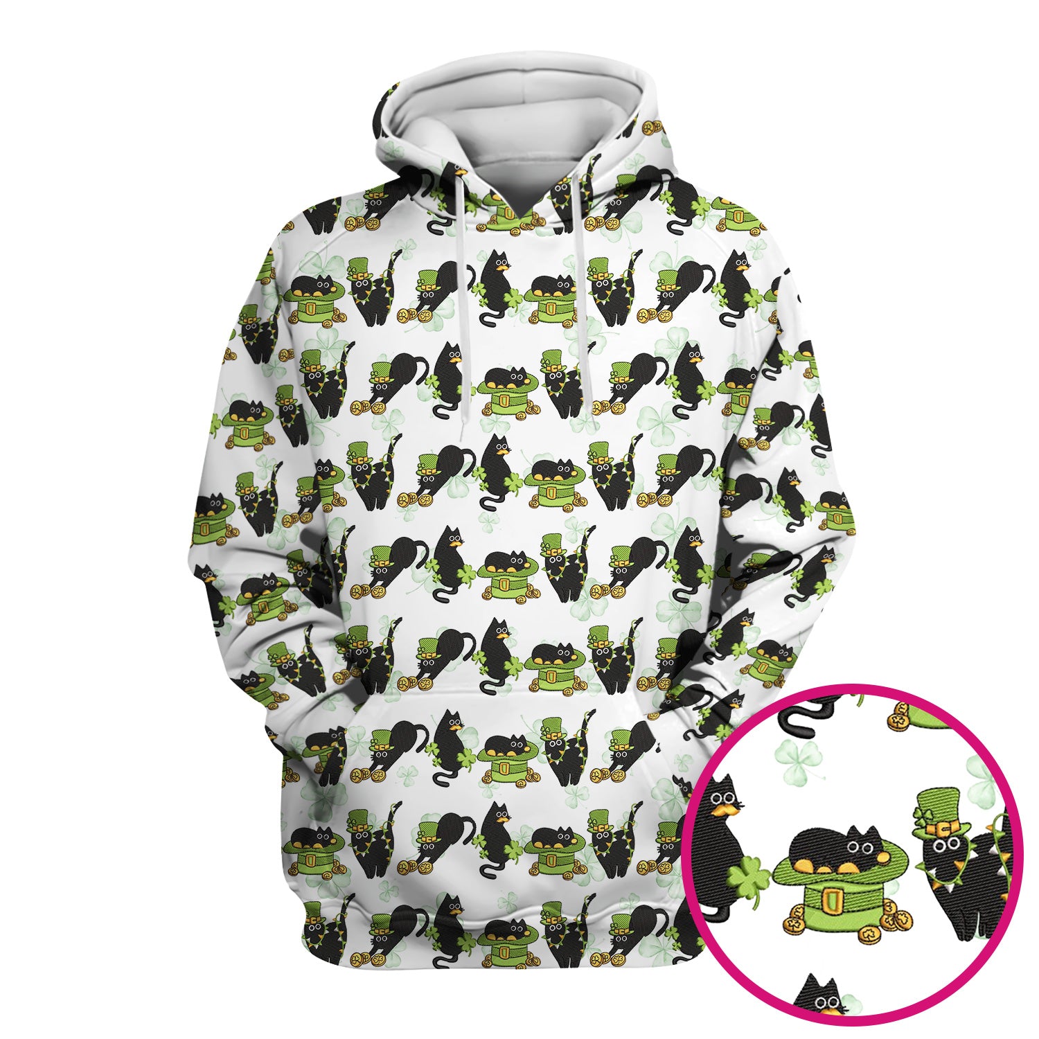 St. Patrick Black Cat Clover Print Nurse Scrub Top, Comfortable Scrubs for Nurses