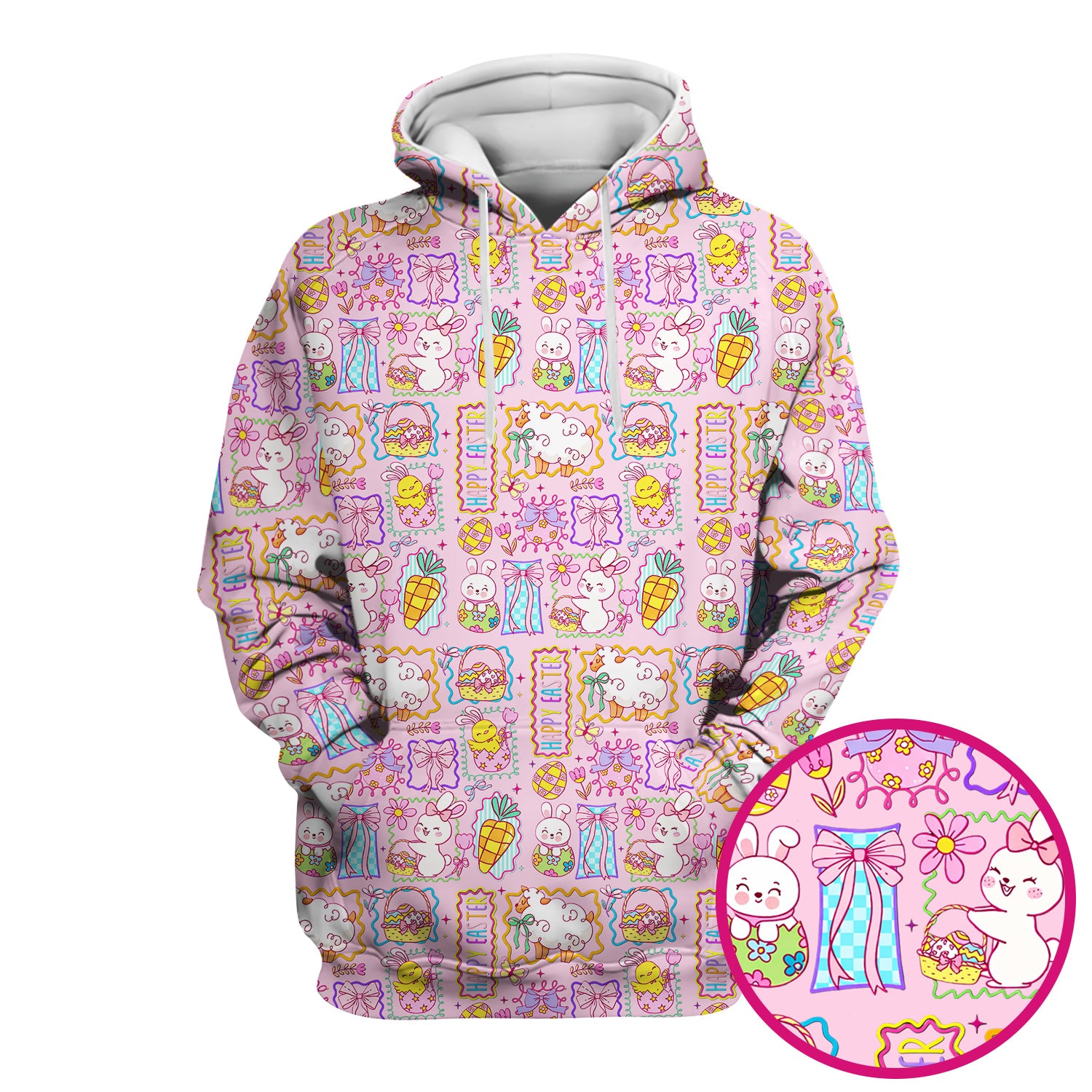 Cute Easter Bunny Egg and Bow Print Scrub Top, Breathable Fabrics Nursing Uniform