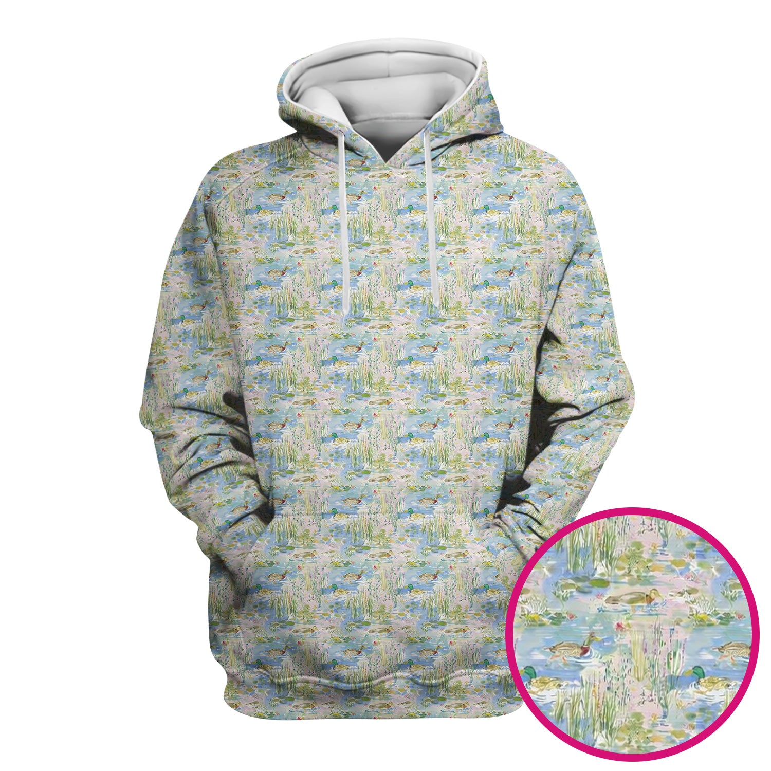 Ducks in Pond Water Pattern Scrub Top, Breathable Fabrics Nursing Uniform