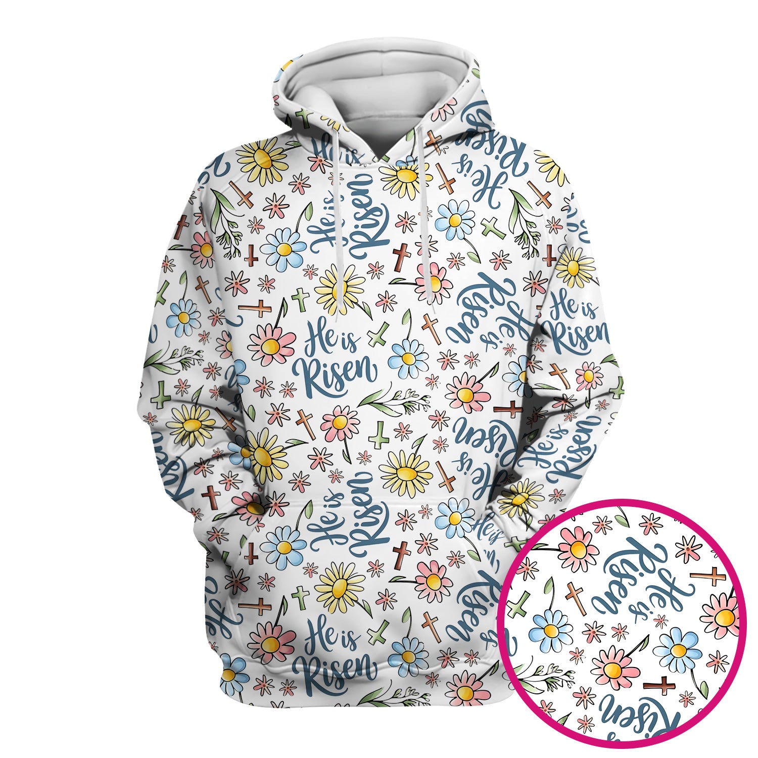 He Is Risen Cross Flower Pattern Scrub Top, Comfortable Scrubs For Nurses