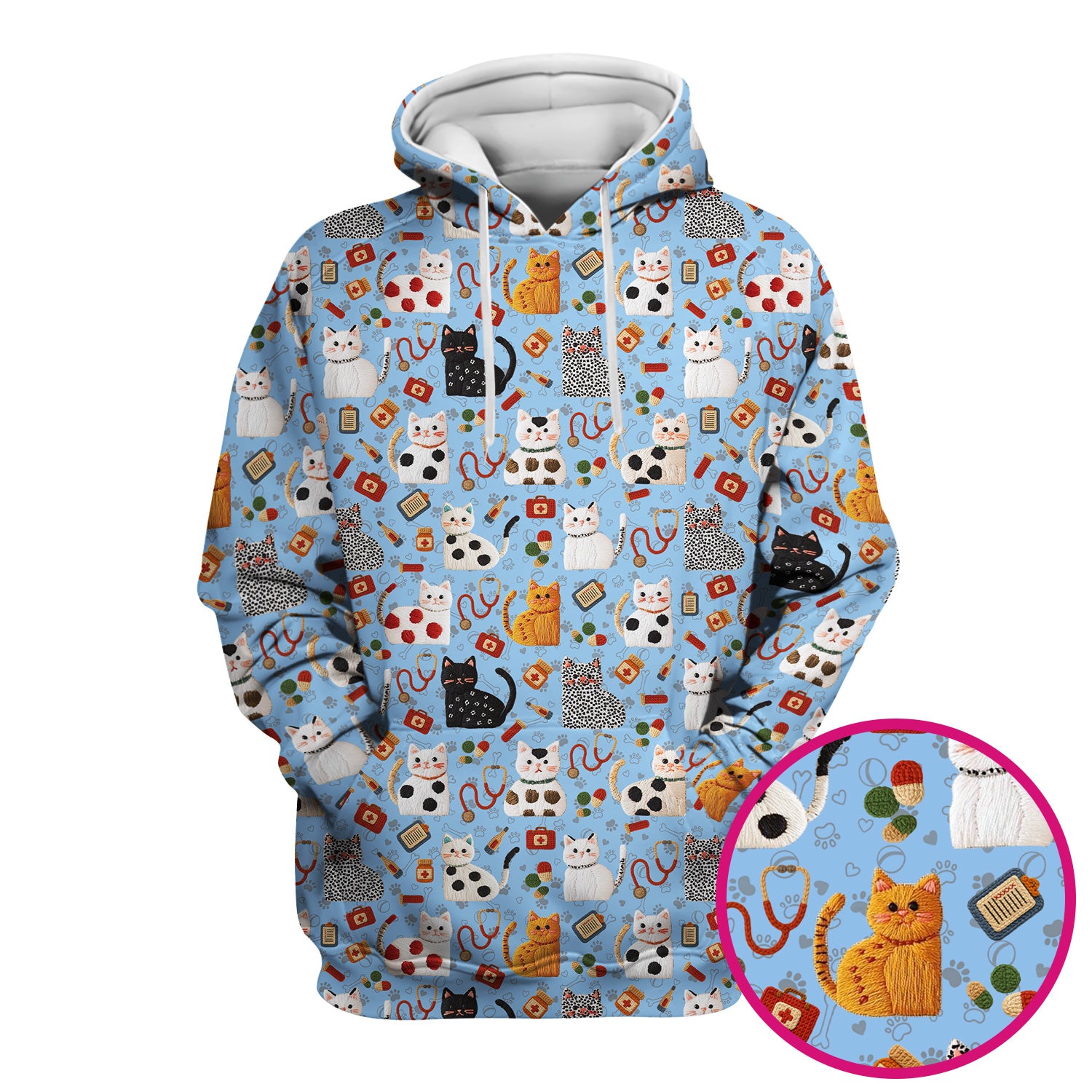 Cute Cat Scrub Top – Funny Veterinary Pattern Medical Shirt – Pet Lover Uniform For RN, LPN, CNA, and Vet Staff