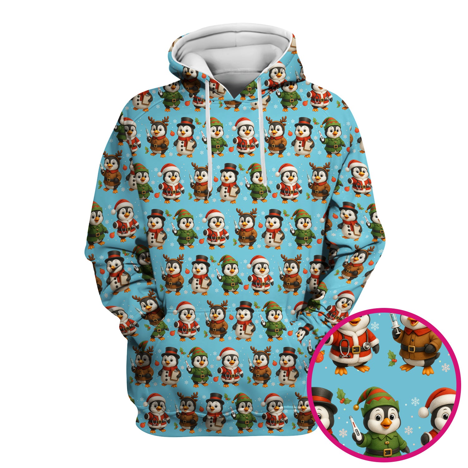 Christmas Scrubs for Women - Cute Penguin Pattern Scrub Top for Nurses - Holiday Penguin Christmas Scrubs Gift Idea
