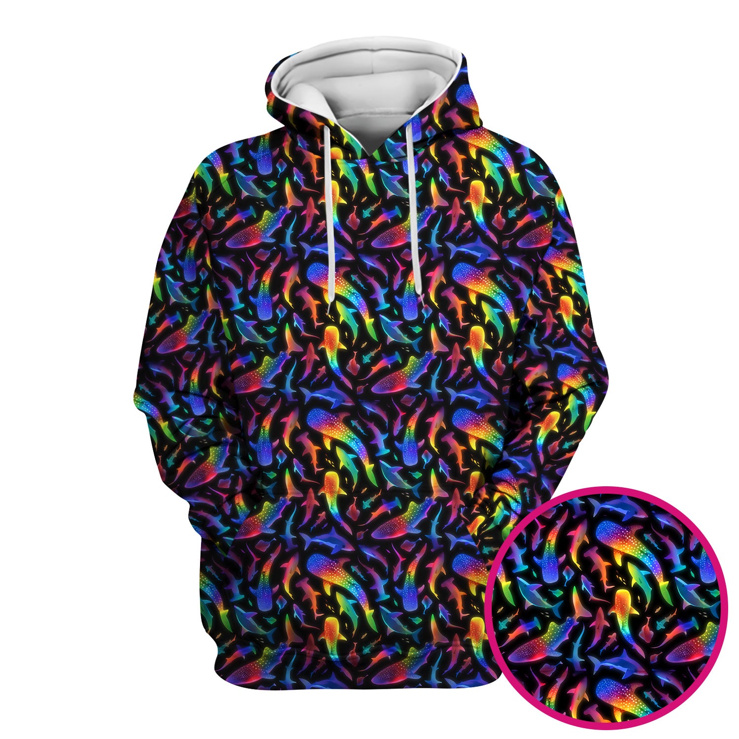 Vibrant Rainbow Shark Pattern Scrub Top, Comfortable Scrubs For Nurses