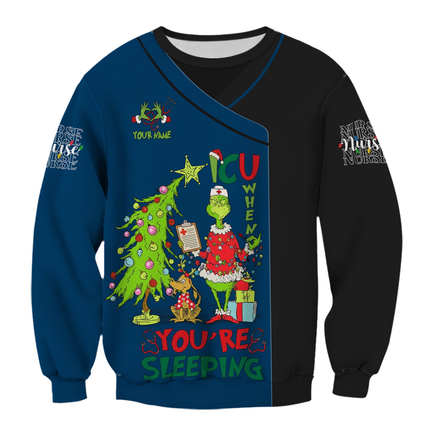 Personalized Grinch Nurse Scrub Top - Funny ICU When You’re Sleeping Medical Shirt - Healthcare Worker Gift