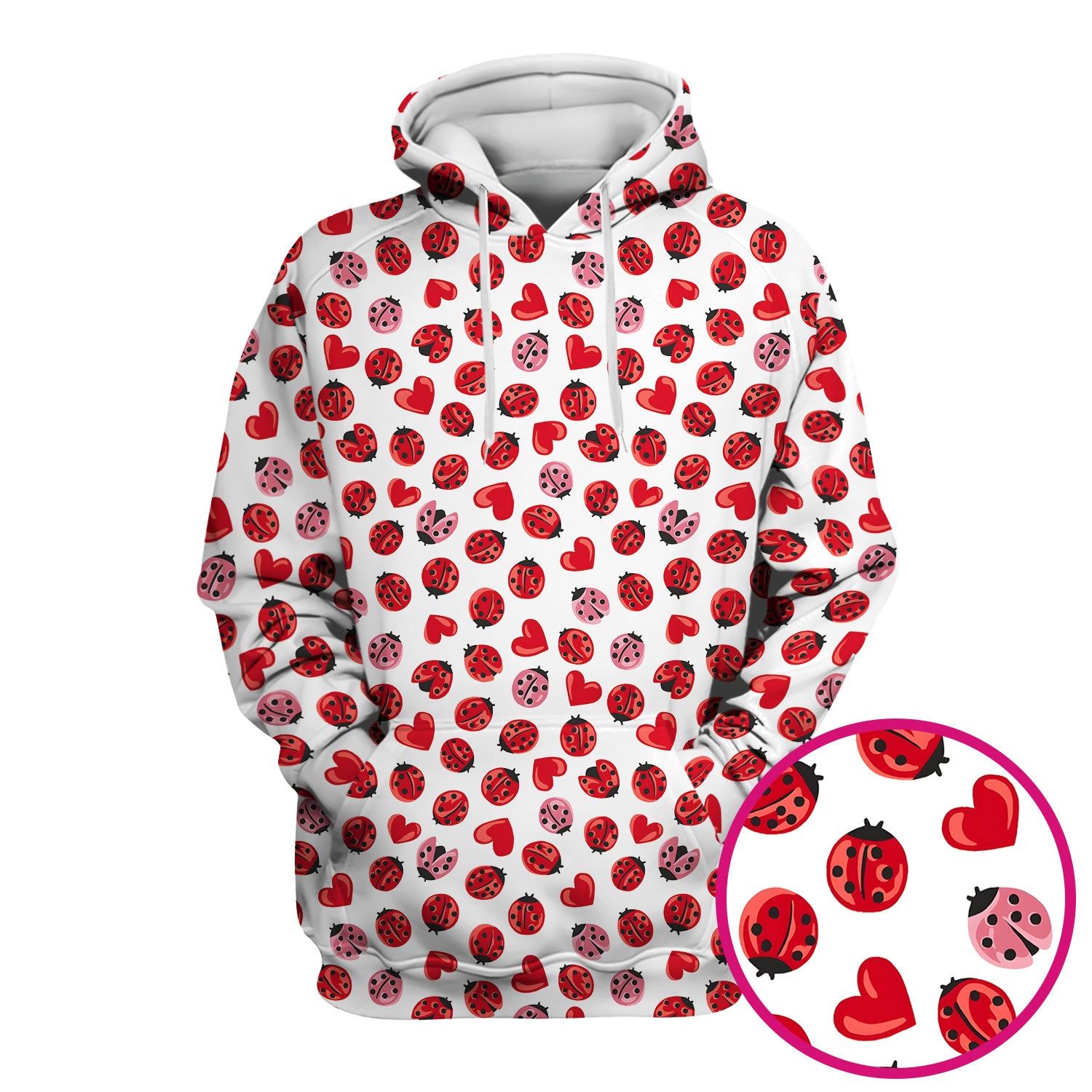 Cute Ladybug and Red Heart All Over Print Scrub Top, Comfortable Scrubs for Nurses