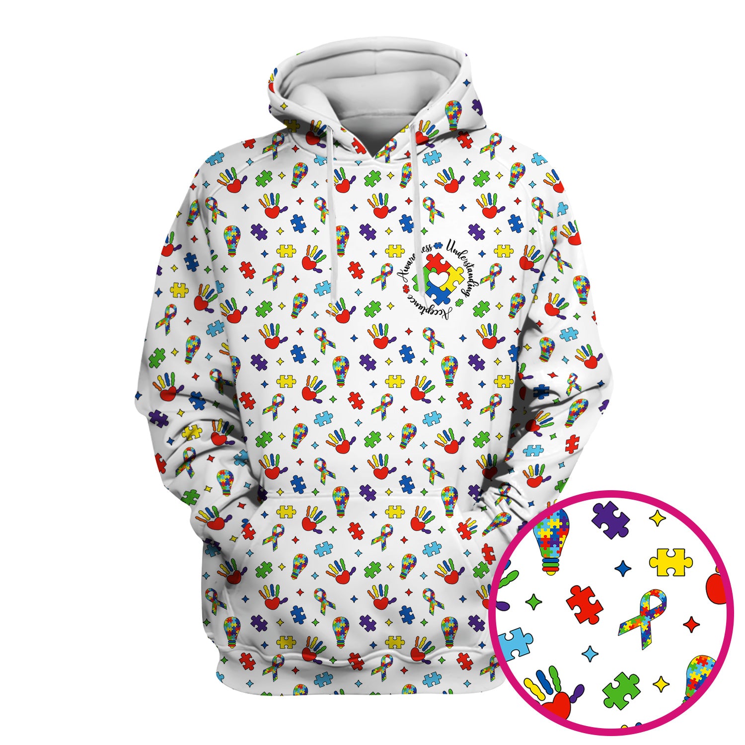 Autism Awareness Colorful Puzzle Pattern Scrub Top, Comfortable Scrubs for Nurses