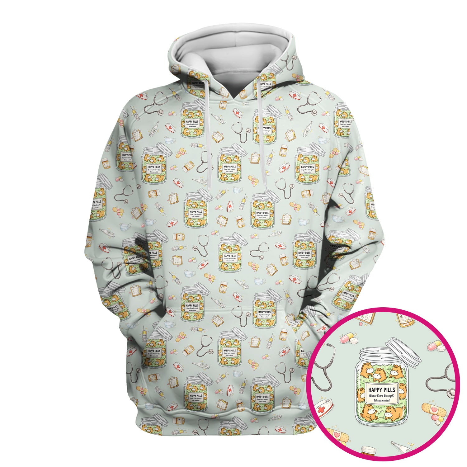 Happy Pills Horse Medical Print Nurse Scrub Top, Comfortable Scrubs for Nurses