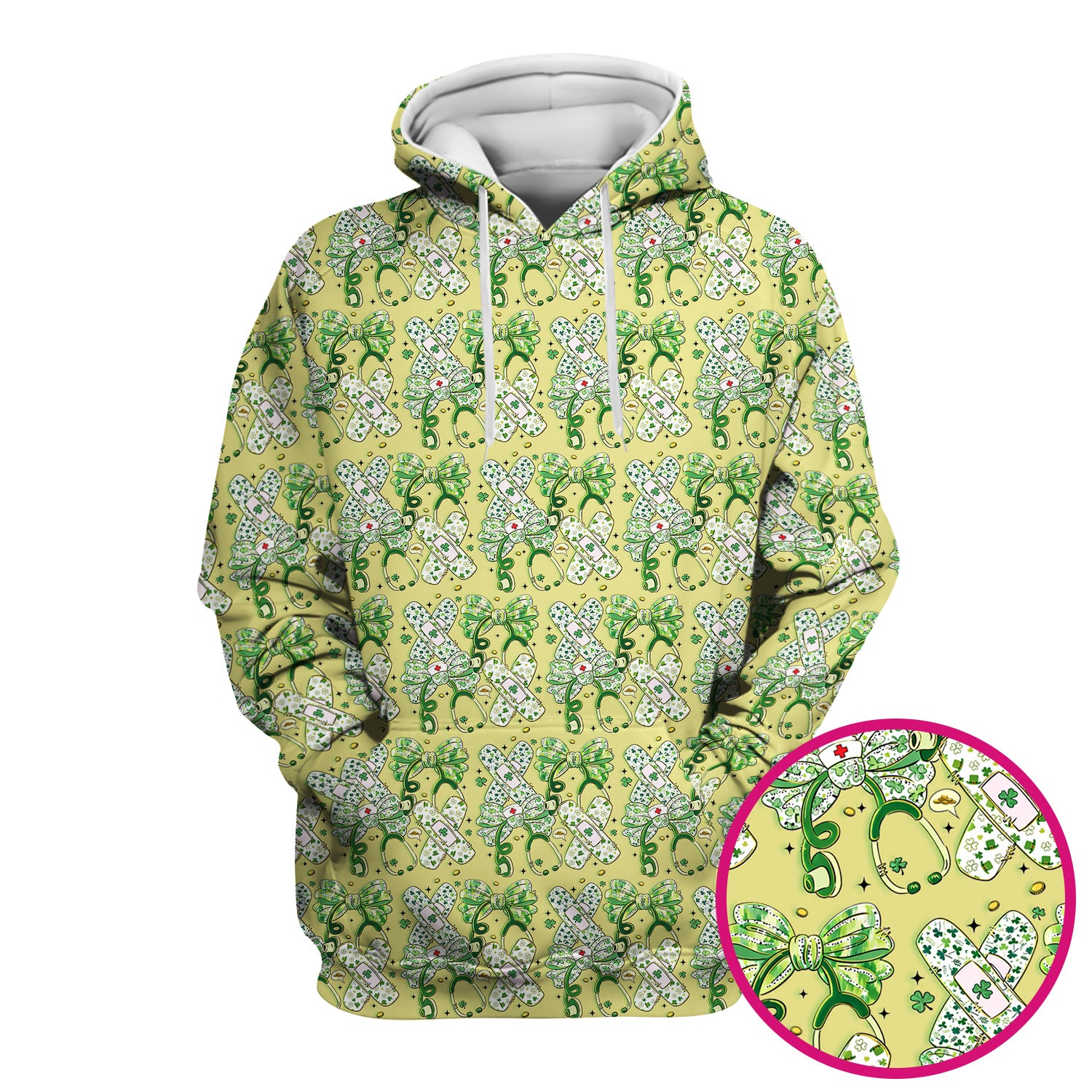 St Patrick Shamrock Stethoscope Bow Print Scrub Top, Breathable Fabrics Nursing Uniform