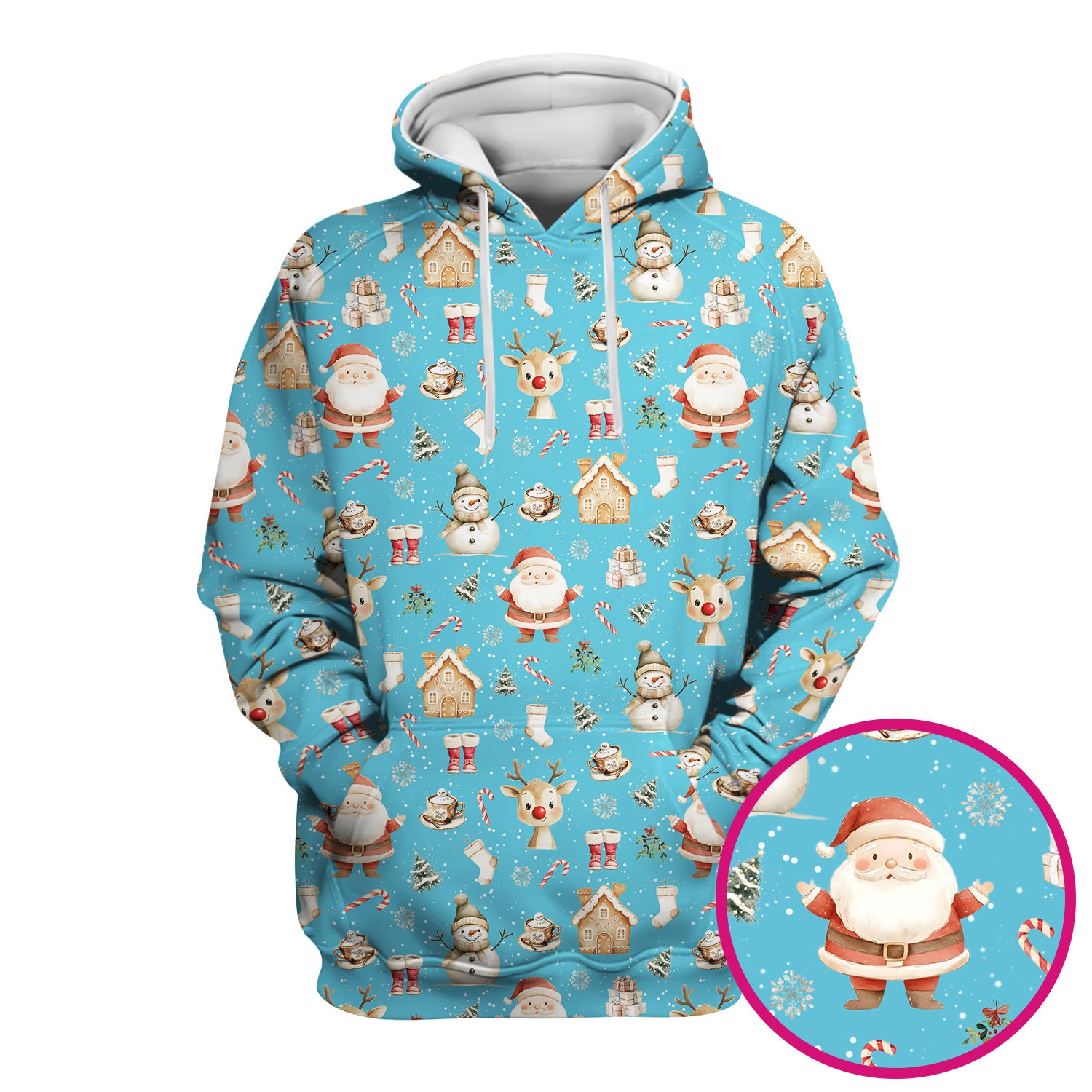 Christmas Santa Pattern  Scrub Top – Cute Medical Uniform for Nurses - Breathable Fabrics Nursing Uniform