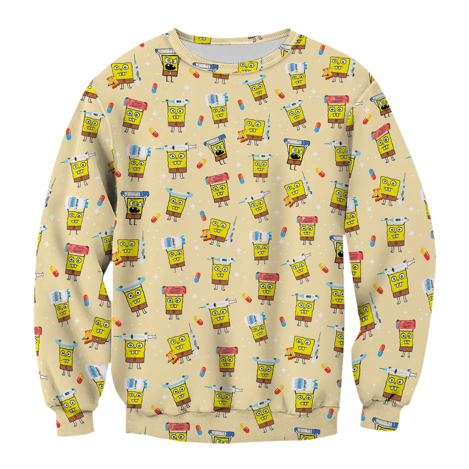 Cartoon Character Scrub Top - All-Over Print Doodle Medical Characters - Gift for RN LPN Healthcare Workers