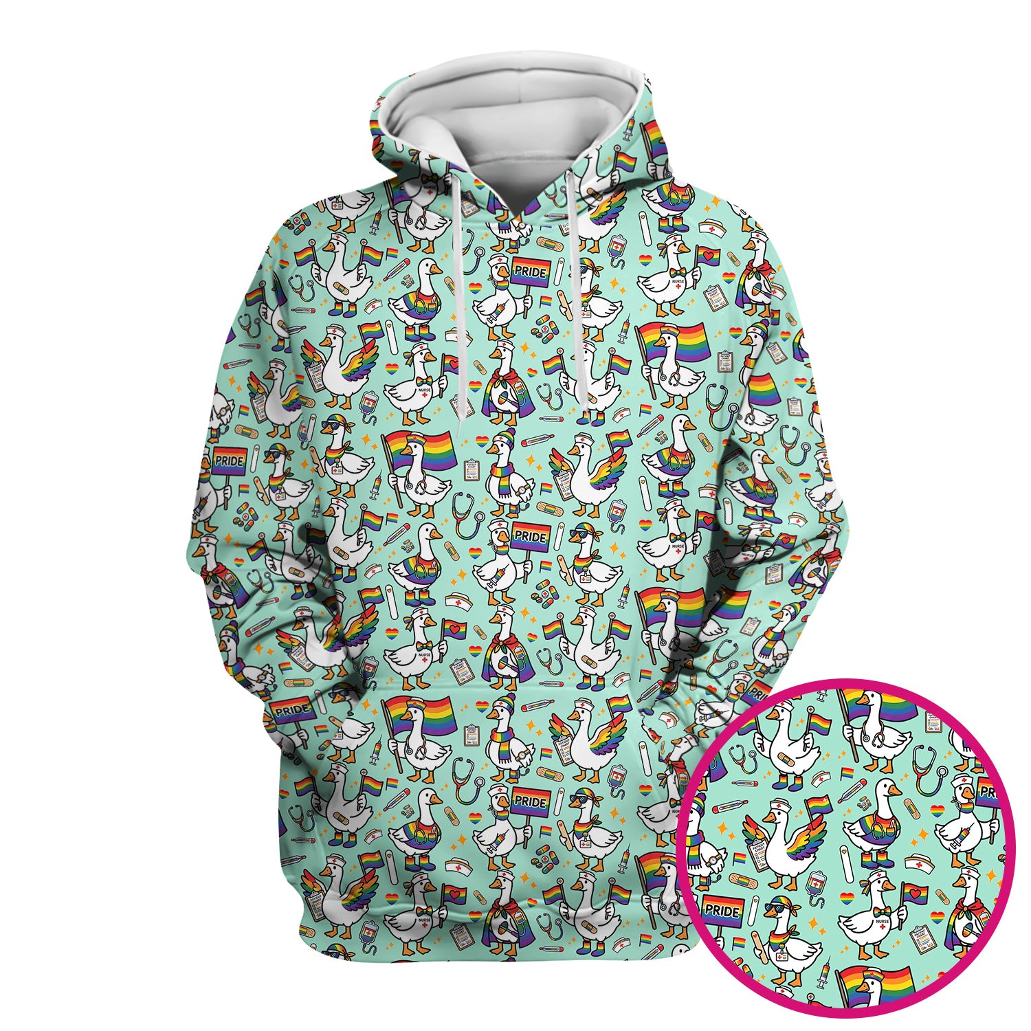 LGBT Pride Nurse Duck Pattern Scrub Top, Breathable Fabrics Nursing Uniform
