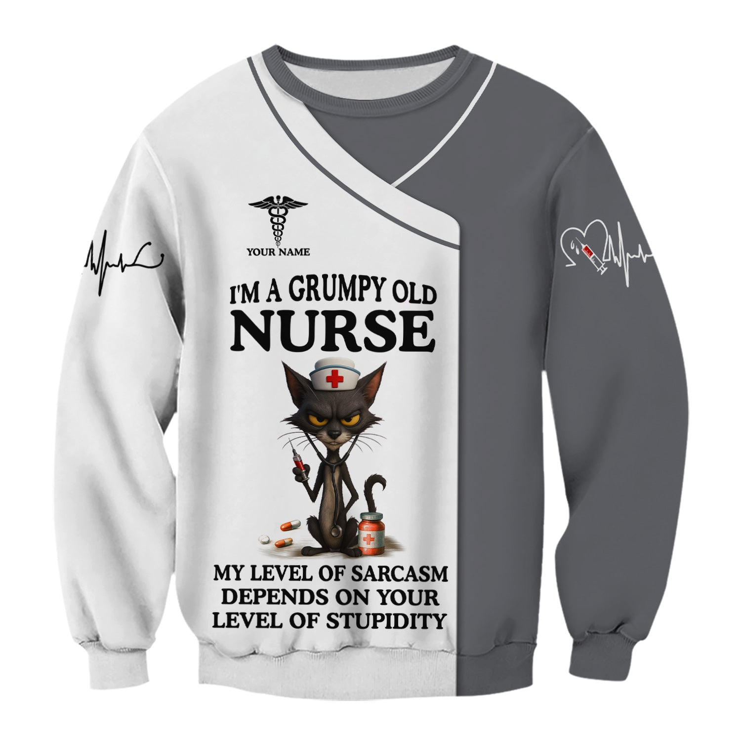 Funny Grumpy Old Nurse Shirt - Sarcastic Black Cat Humor for RN LPN CNA - Custom Name Gift for Nursing Staff Healthcare Workers