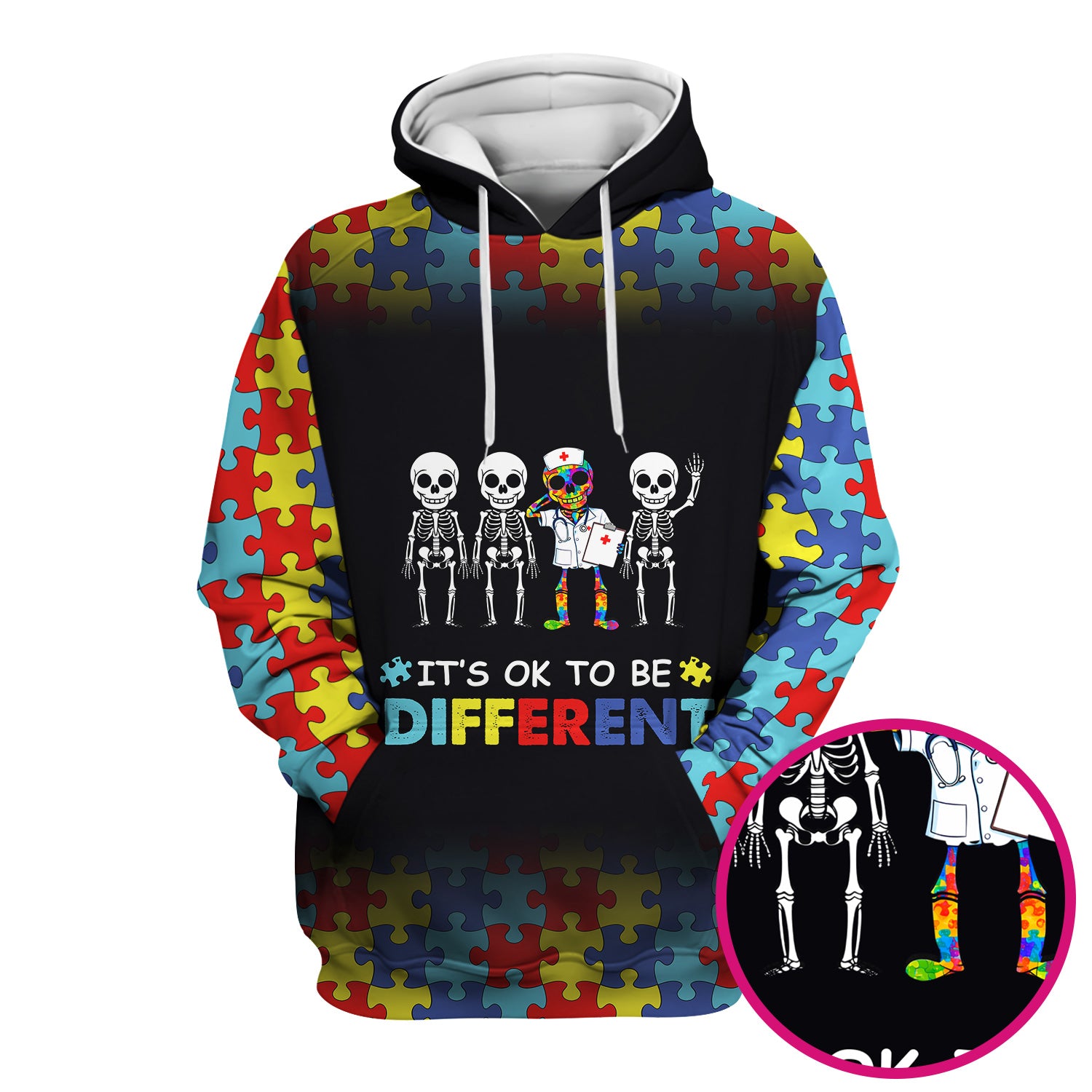 Autism Puzzle Skeleton Nurse It's OK to Be Different Scrub Top, Comfortable Scrubs for Nurses