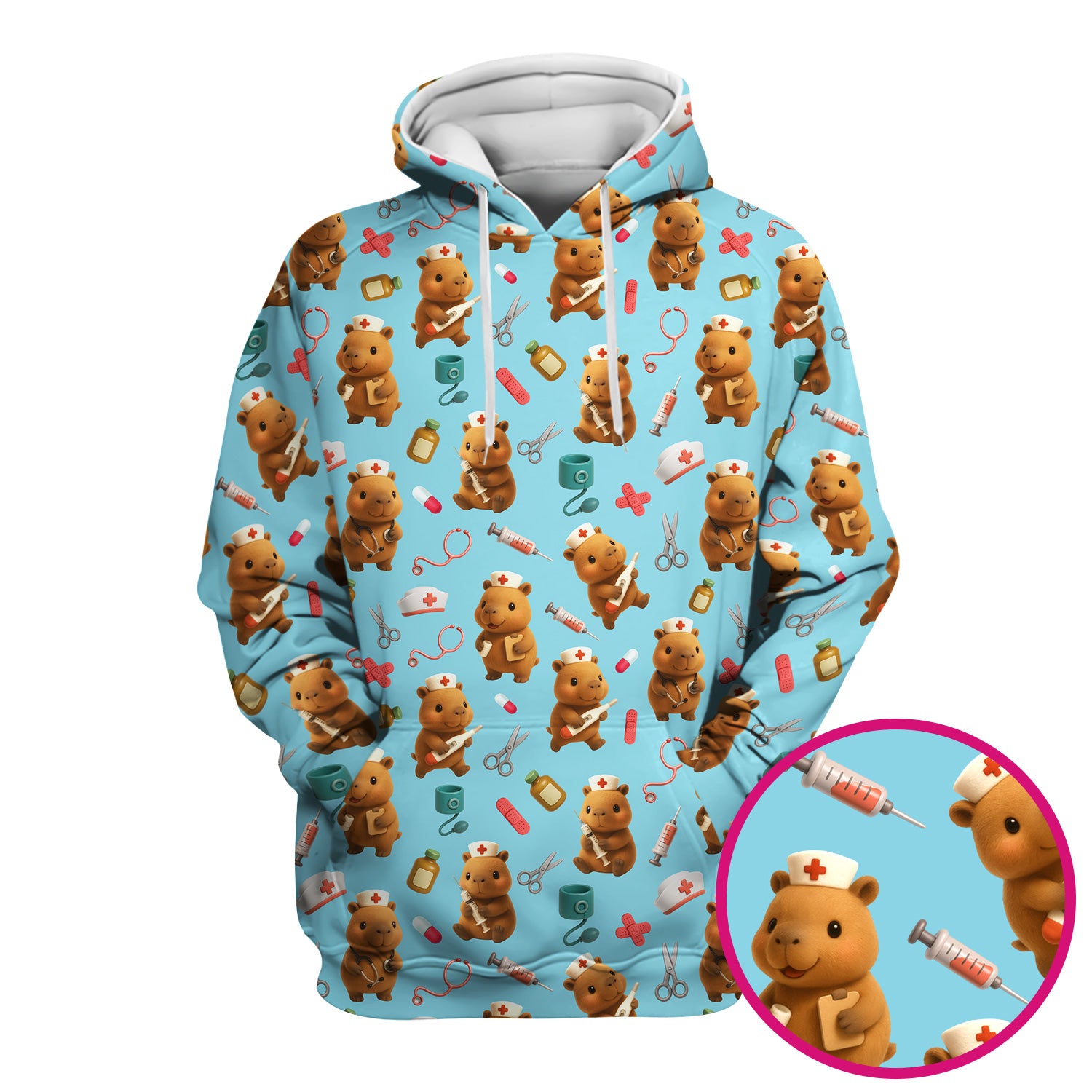 Cute Bear Nurse Scrub Top - Adorable Medical Pattern Shirt - Funny Animal Scrubs for Women Healthcare Workers