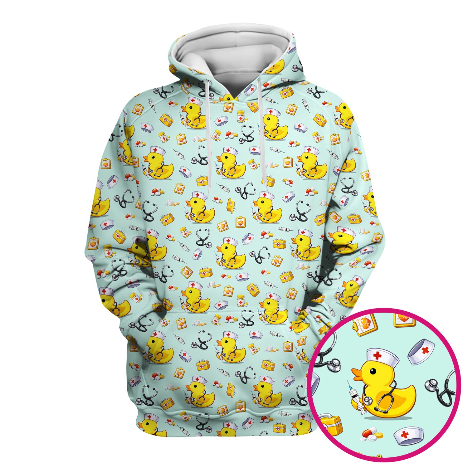 Playful Medical Duck Print Nurse Scrub Top, Comfortable Scrubs for Nurses