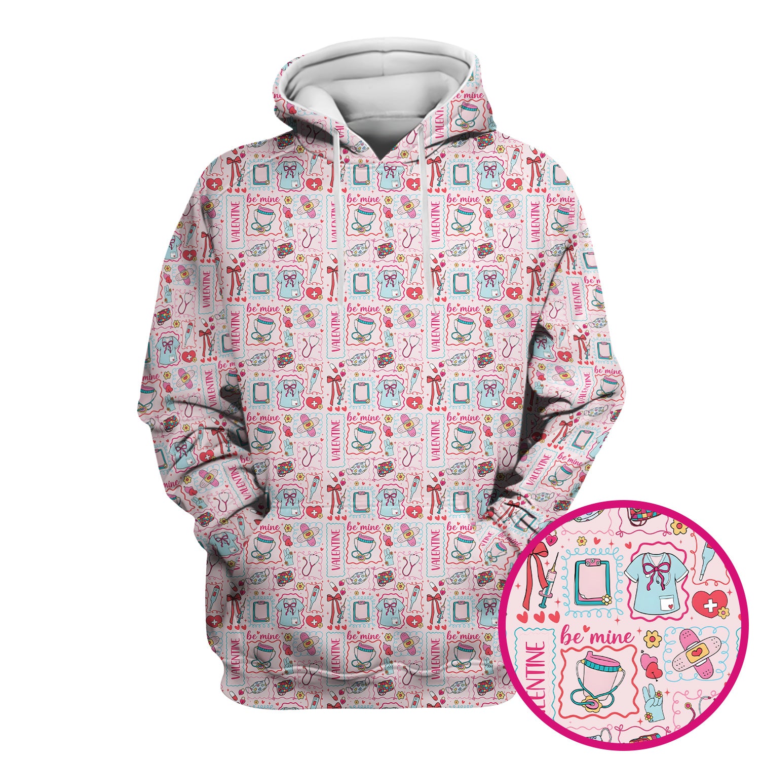 Valentine Medical Hearts Bandages Syringes Scrub Top, Comfortable Scrubs for Nurses