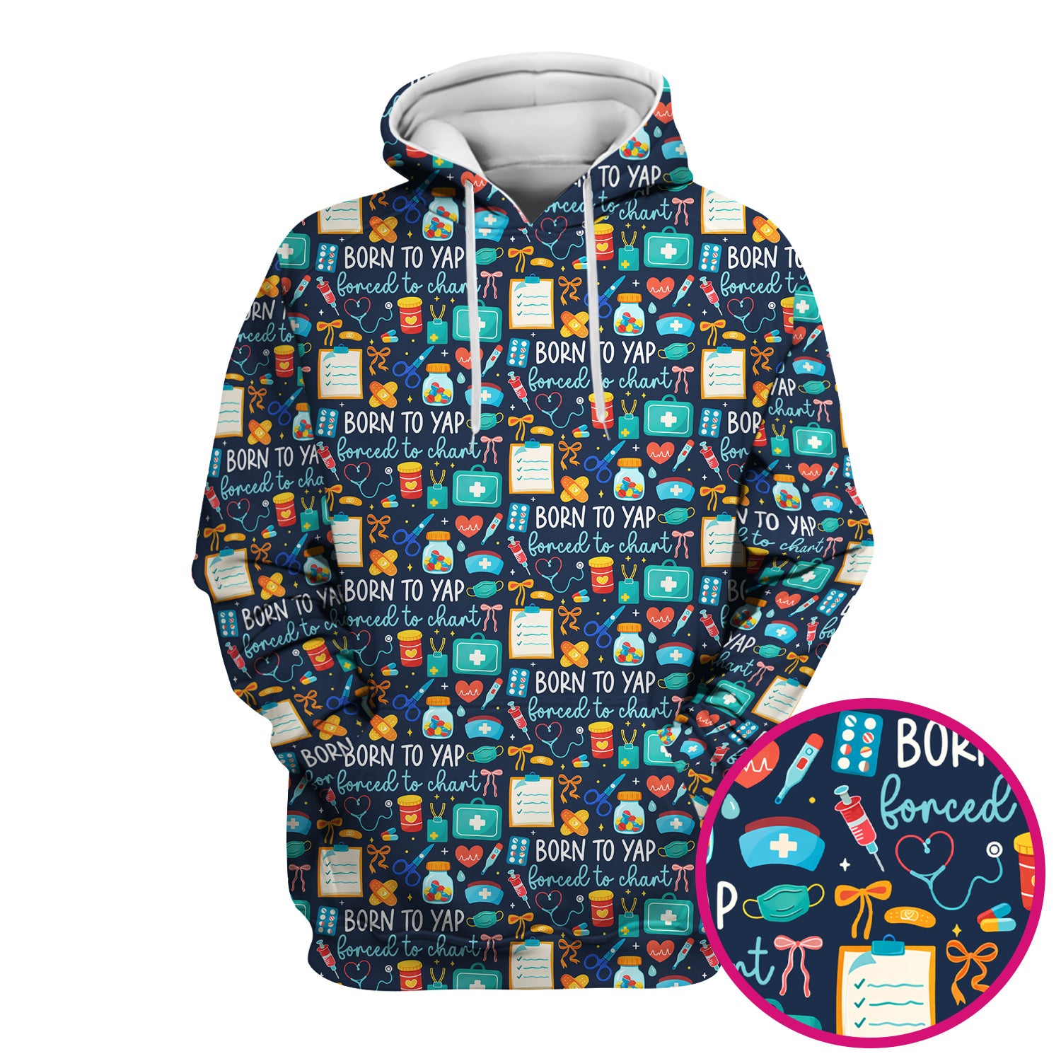 Born To Yap Medical Tools Pattern Scrub Top, Comfortable Scrubs for Nurses