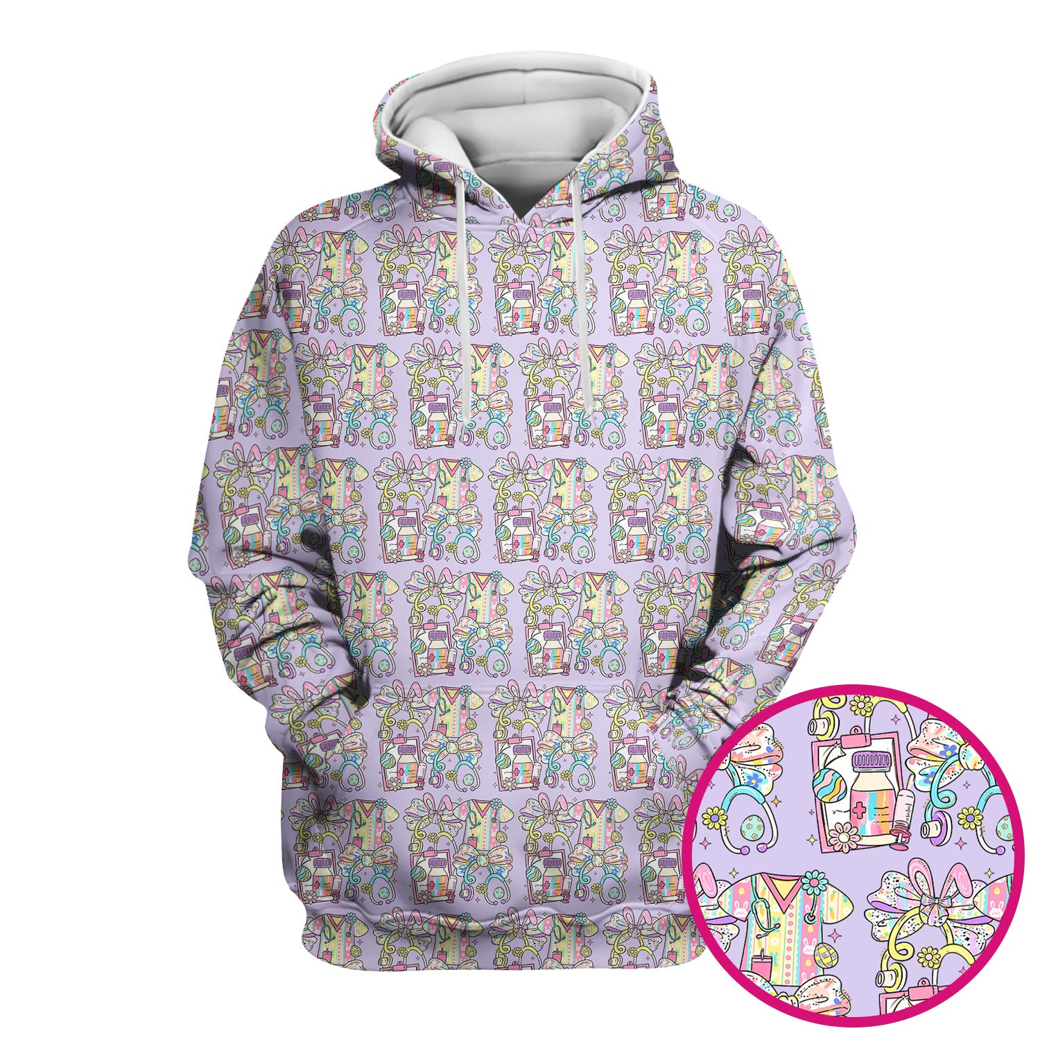 Colorful Nurse Scrub Supplies Pattern Scrub Top, Breathable Fabrics Nursing Uniform