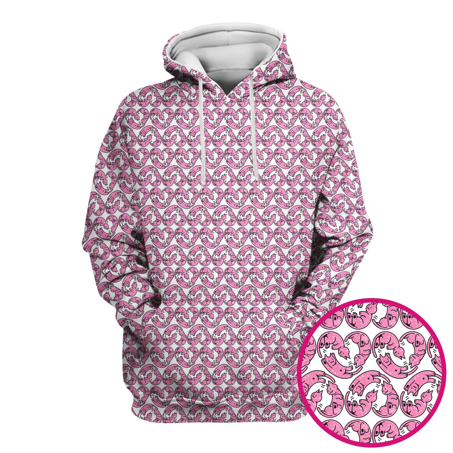 Cute Pink Cat Cartoon Pattern Scrub Top, Comfortable Scrubs for Nurses