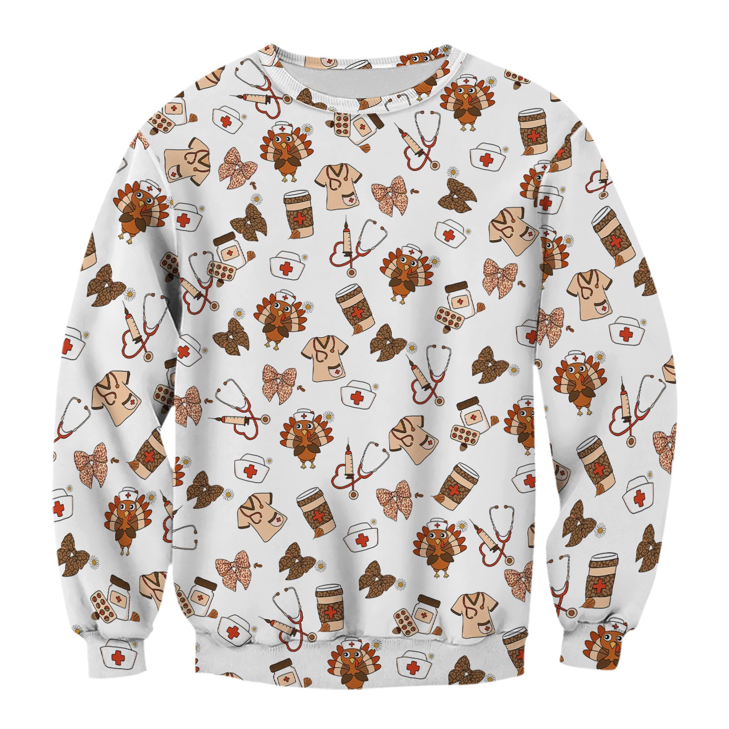 Cute Nurse Fall Season Scrub Top - Thanksgiving Turkey & Stethoscope Medical Design  - Gift for RN LPN CNA