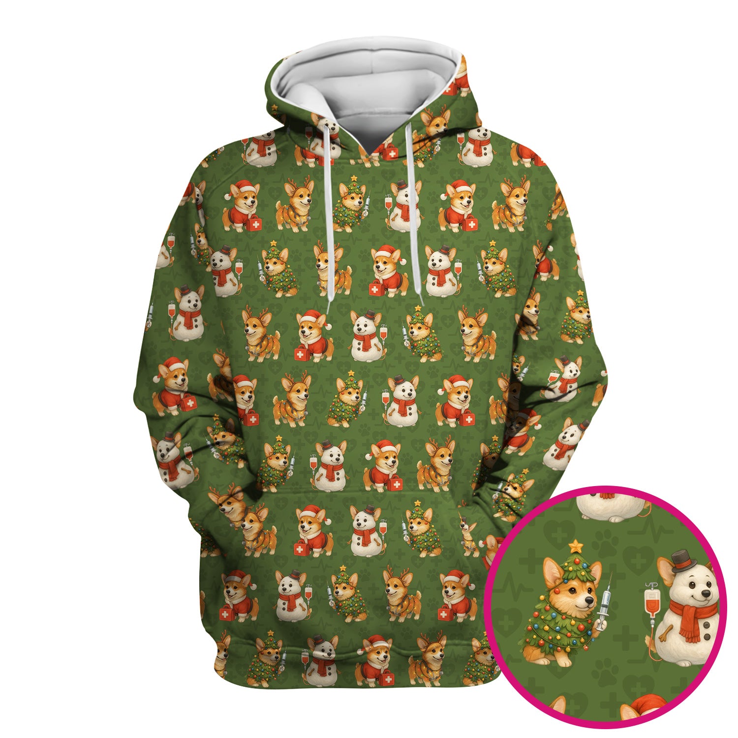 Cute Christmas Corgi Scrubs - Festive Pattern Scrub Top for Women - Cozy Holiday Nurse Scrubs Gift for Dog Lovers