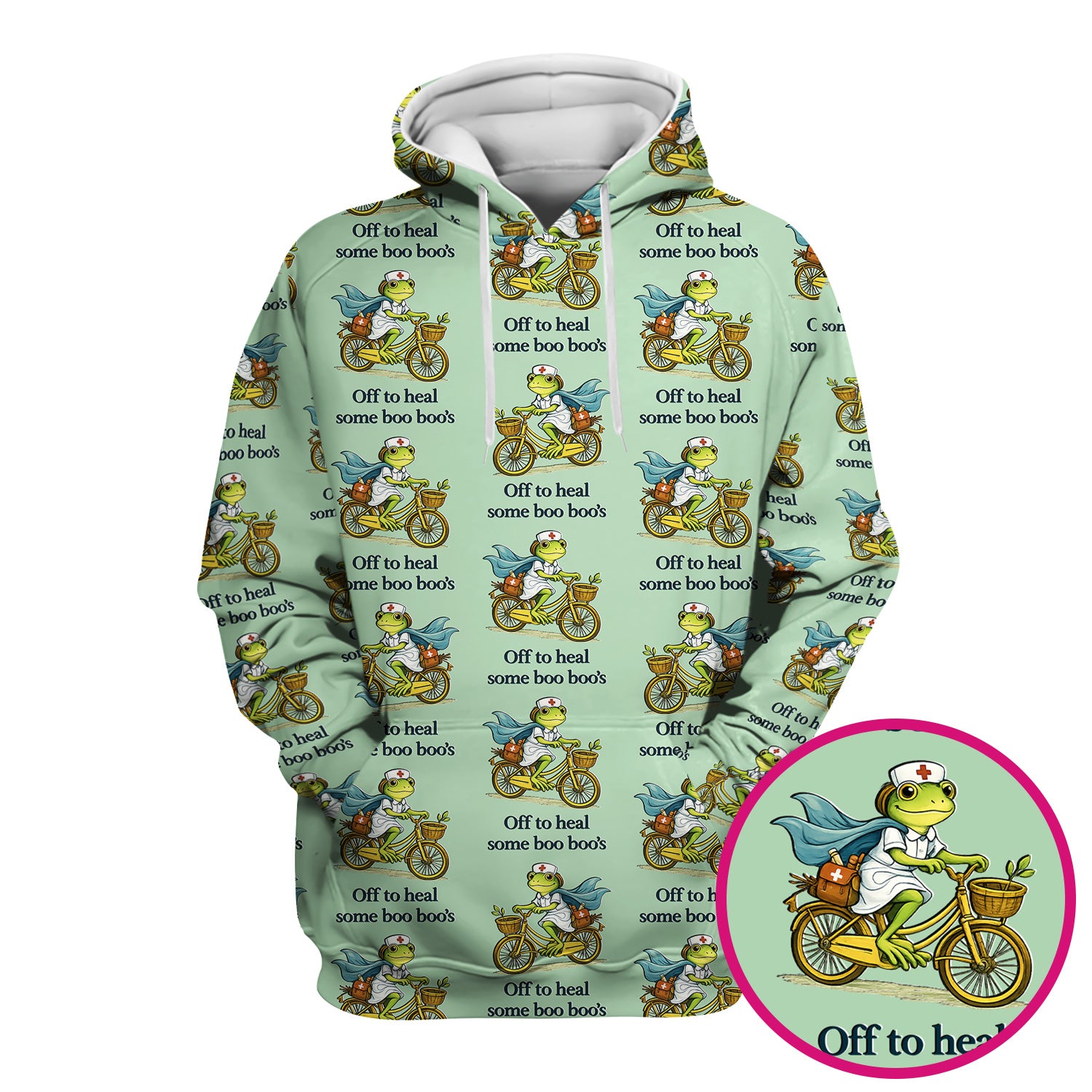 Funny Frog Nurse Cycling Pattern Scrub Top, Comfortable Scrubs for Nurses