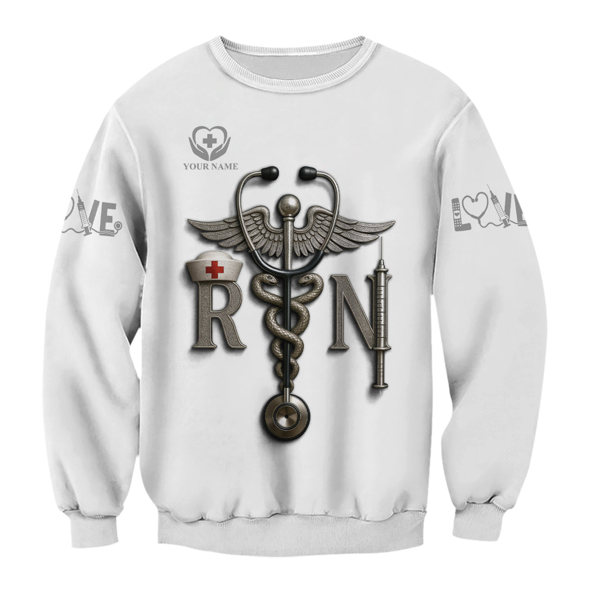 Personalized RN Nurse Shirt - Caduceus & Syringe Graphic - Custom Gift with Multiple Color Options for CNA LPN Medical Staff