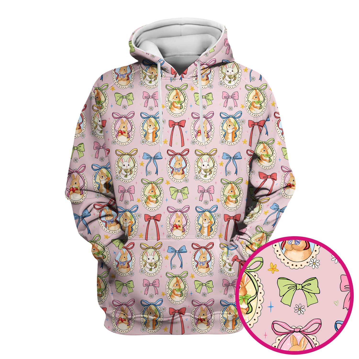 Cute Easter Bunny Cameo Colorful Bow Pattern Scrub Top, Breathable Fabrics Nursing Uniform