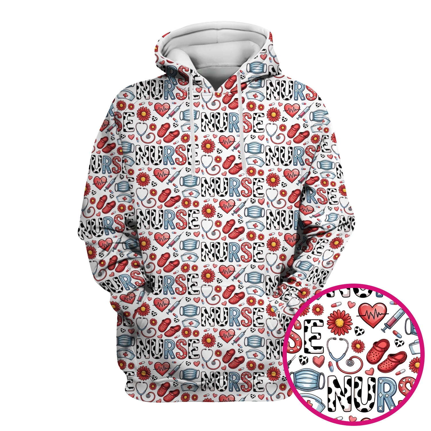 Cute Nurse Medical Icon Pattern Scrub Top, Comfortable Scrubs for Nurses