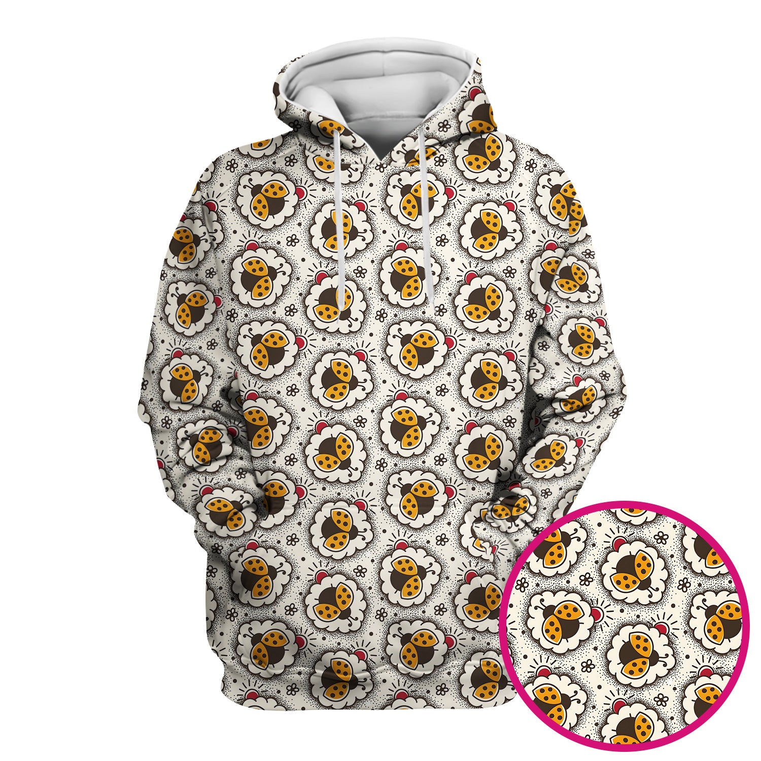 Cute Ladybug in Floral Frame Pattern Scrub Top, Breathable Fabrics Nursing Uniform