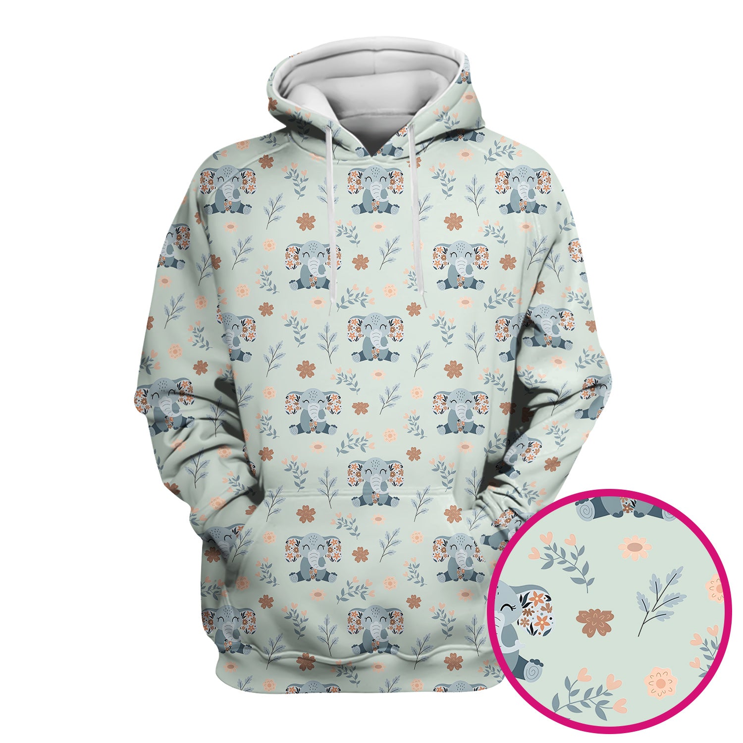 Cute Elephant Floral Print Scrub Top, Comfortable Scrubs for Nurses