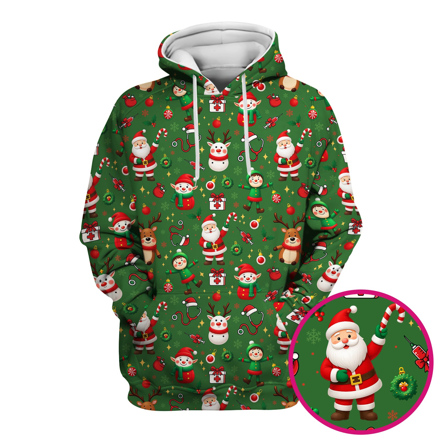 Santa Christmas Scrub Top - Cute Holiday Nurse Medical Shirt - Festive Reindeer Med Uniform for Women RN CNA LPN