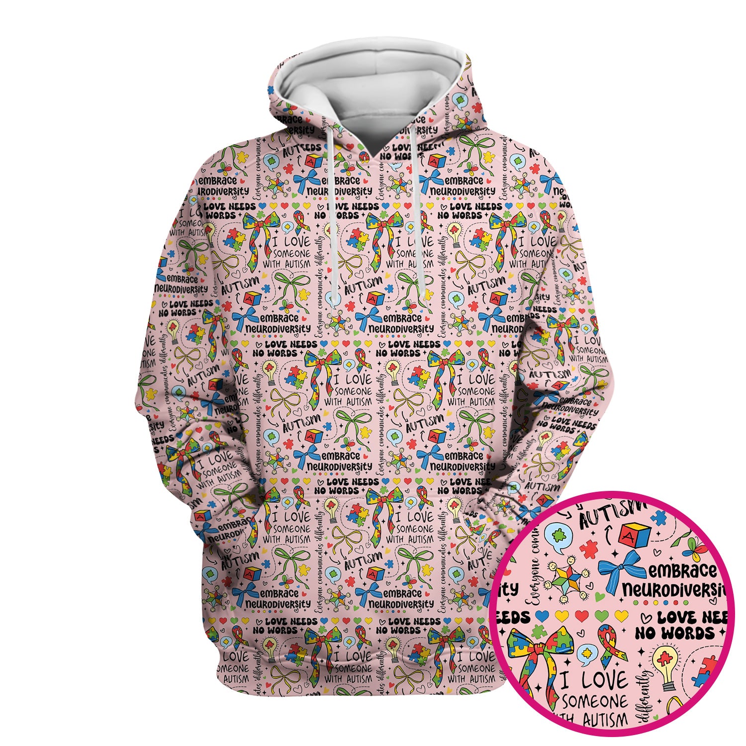 Autism Awareness Puzzle Ribbon Pattern Scrub Top, Breathable Fabrics Nursing Uniform