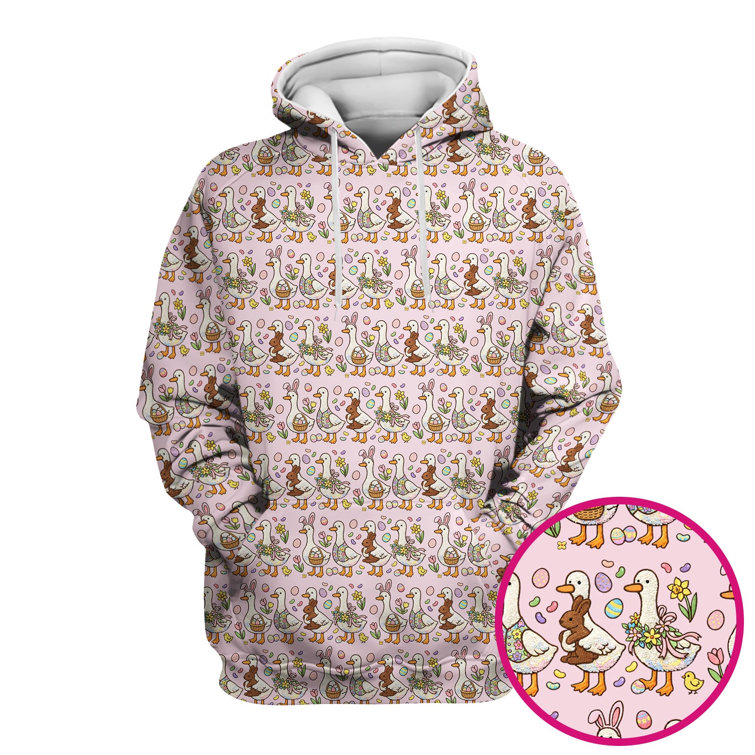 Easter Theme Duck and Bunny Egg Floral Print Scrub Top, Comfortable Scrubs for Nurses