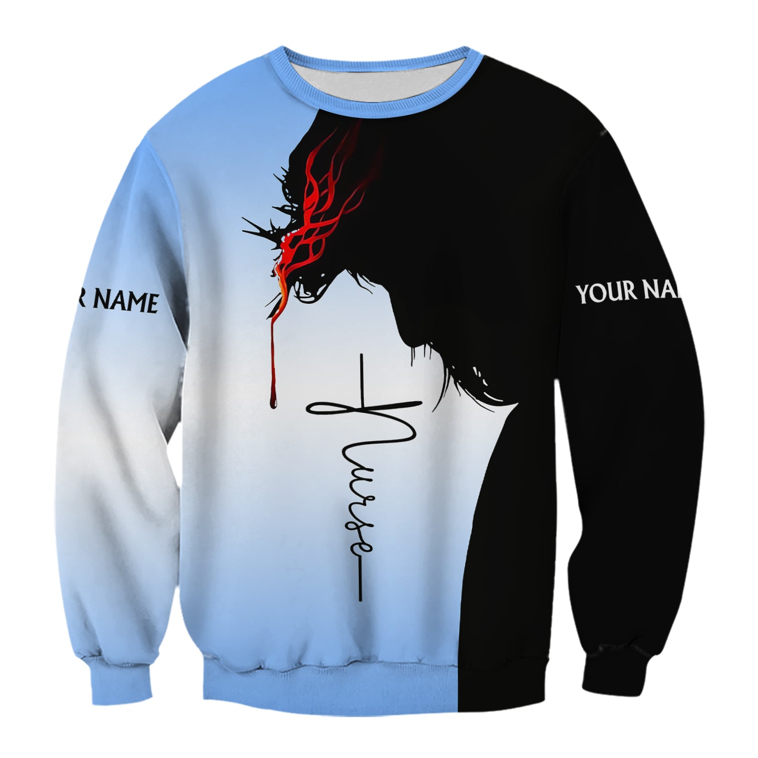 Personalized Christian Nurse Scrub Top - Christian Cross & Jesus Faith Design - Gift for RN LPN CNA