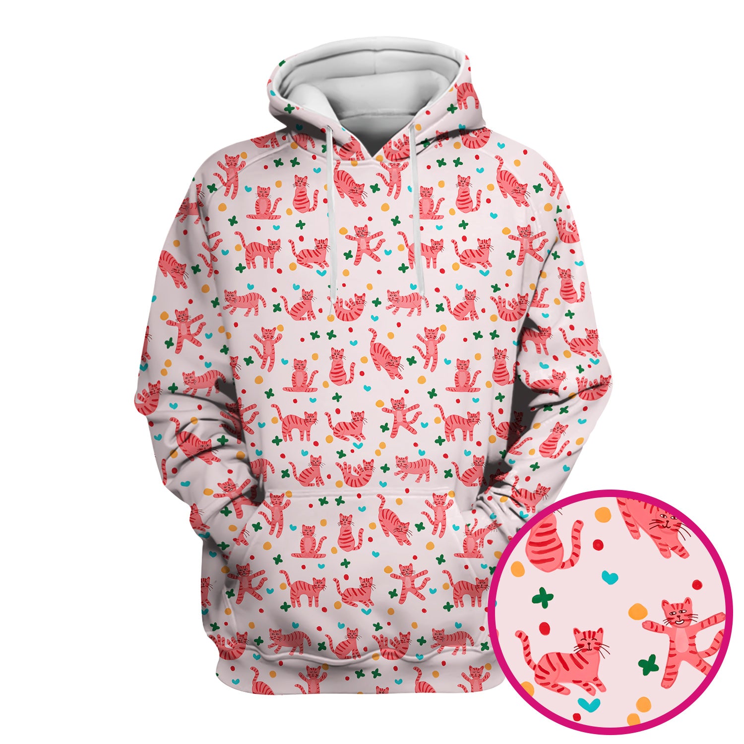 Cute Pink Cat Pattern Scrub Top, Comfortable Scrubs for Nurses