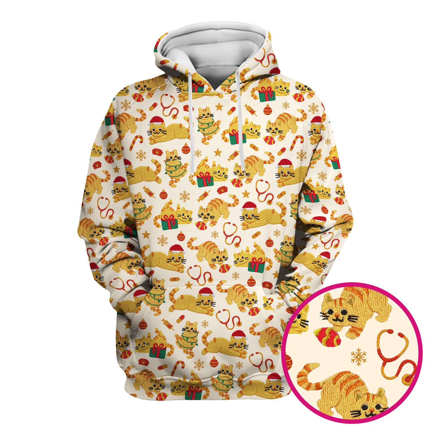 Christmas Cat Nurse Scrub Top, Cute Holiday Kitty Medical Uniform Shirt For Nursing