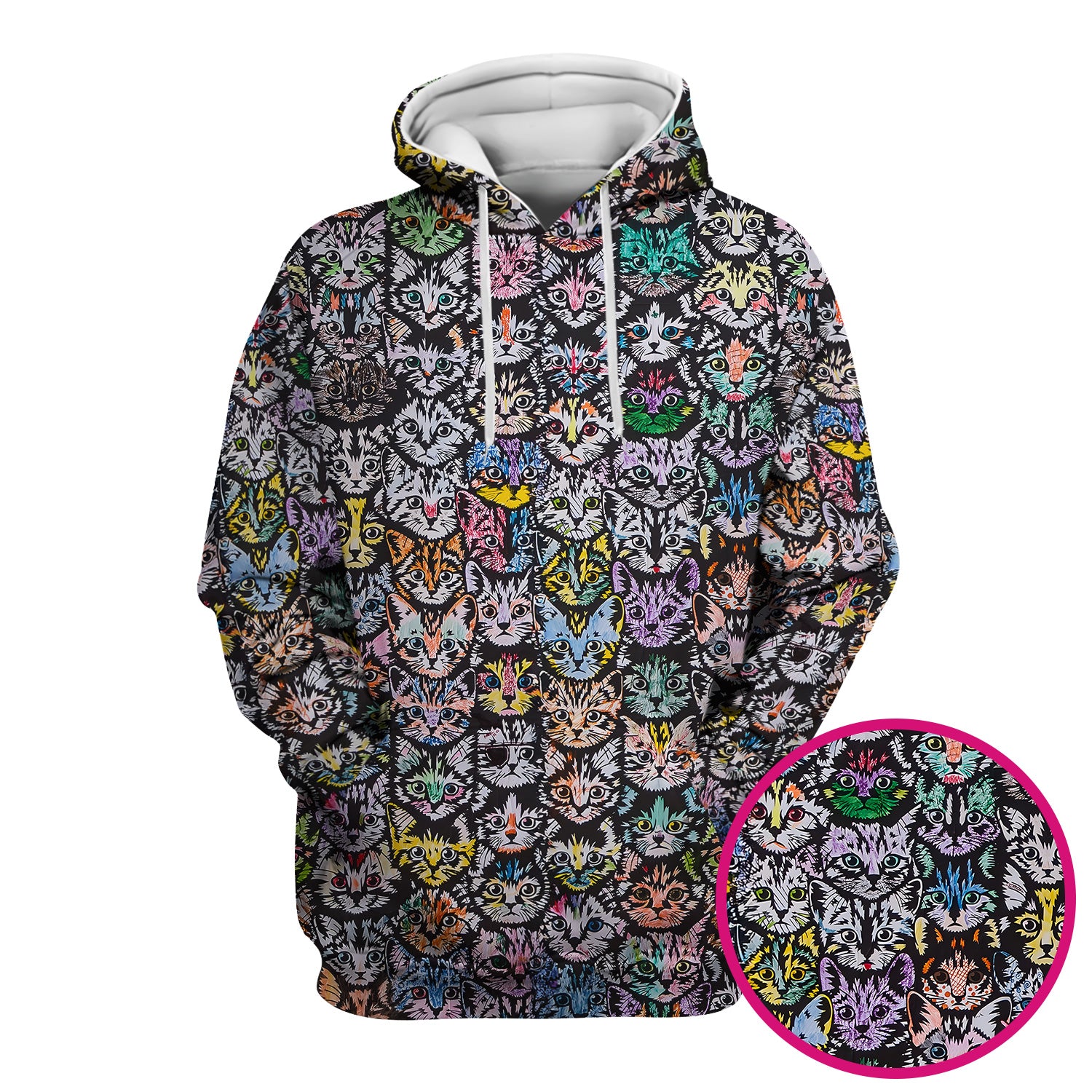 Colorful Cat Faces Pattern Scrub Top, Artistic Kitty Portrait Print, Breathable Fabrics Nursing Uniform