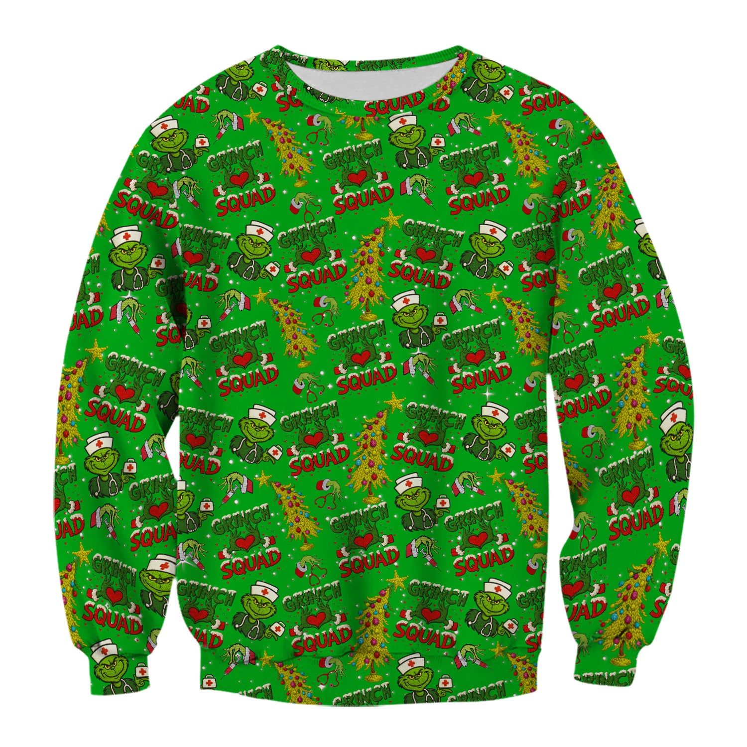 Grinch Squad Christmas Scrub Shirt - Funny Holiday Scrub Top for Nurses - Multi Color Nursing Work Shirt with Pockets