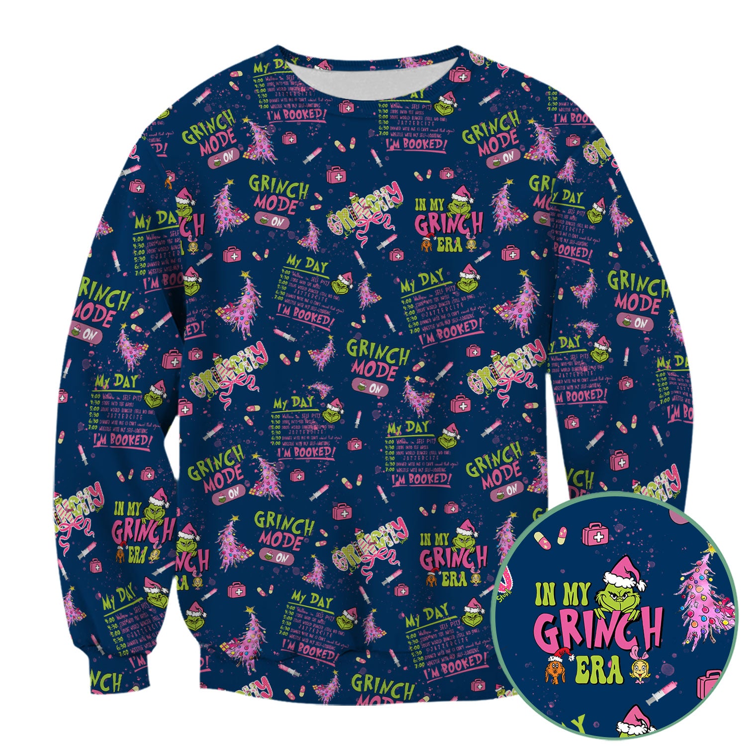Funny Christmas Scrub Top for Women - Grinch Mode On Holiday Nurse Uniform Shirt - Pink Grinchmas Gift for RN CNA LPN