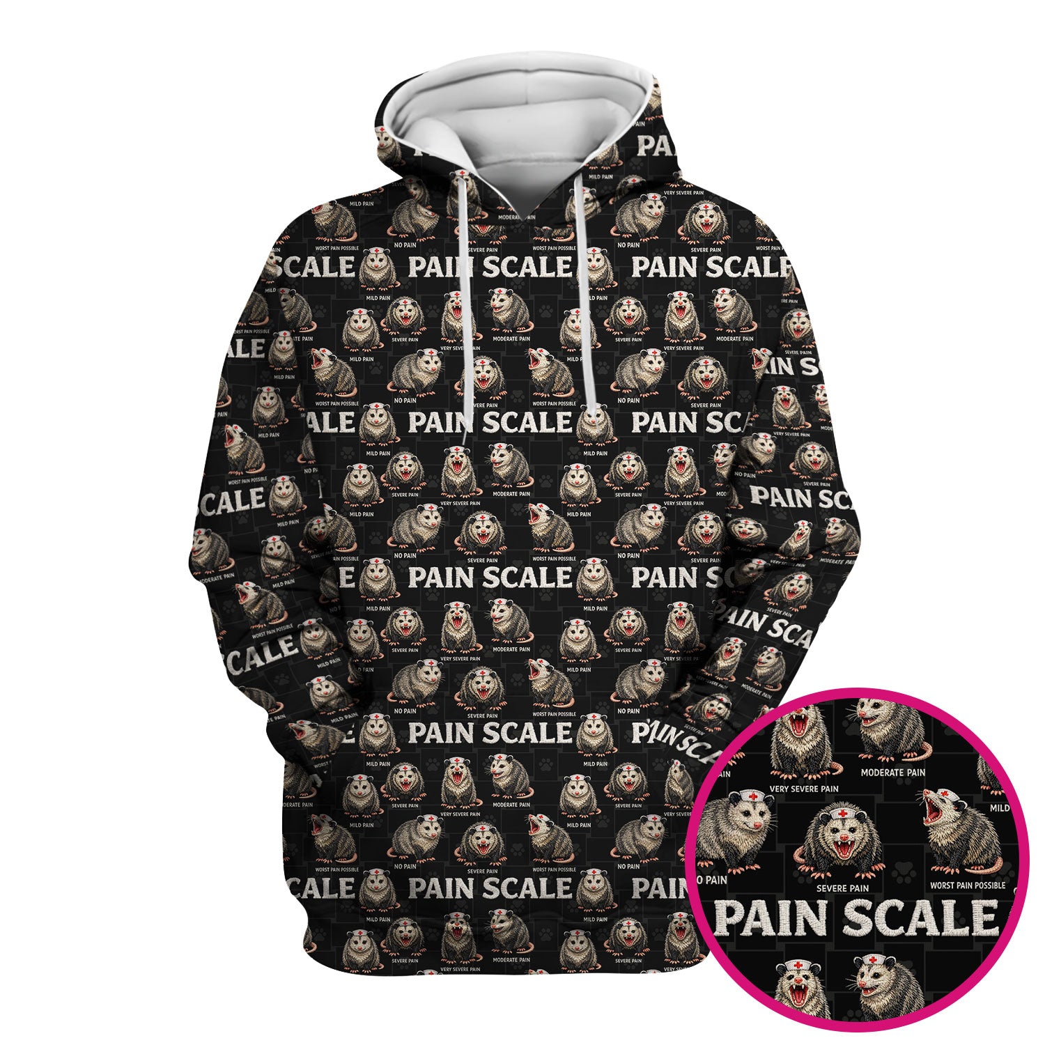 Edgy Possum Pain Scale Nurse Pattern Scrub Top, Comfortable Scrubs For Nurses
